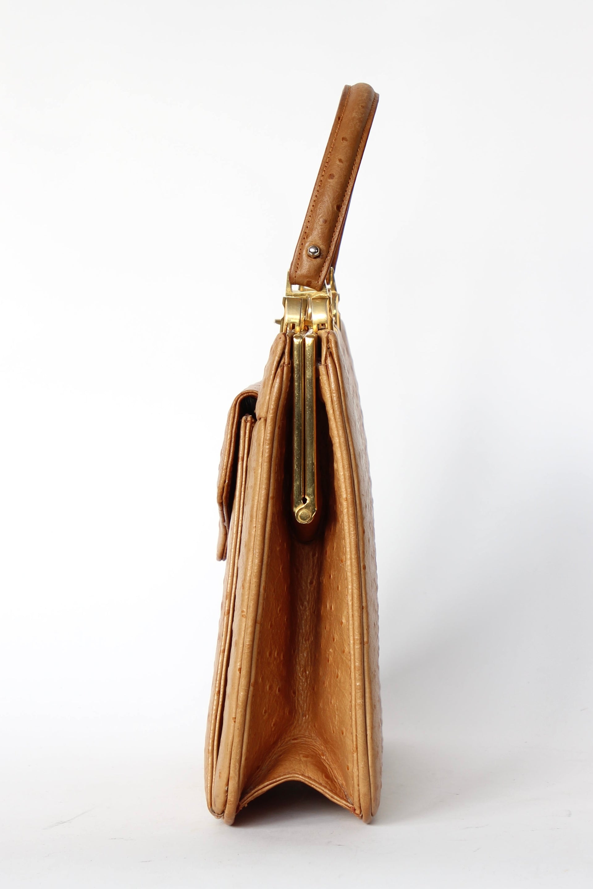 1940s Vintage Brown Ostrich Leather Top Handle Bag/Purse