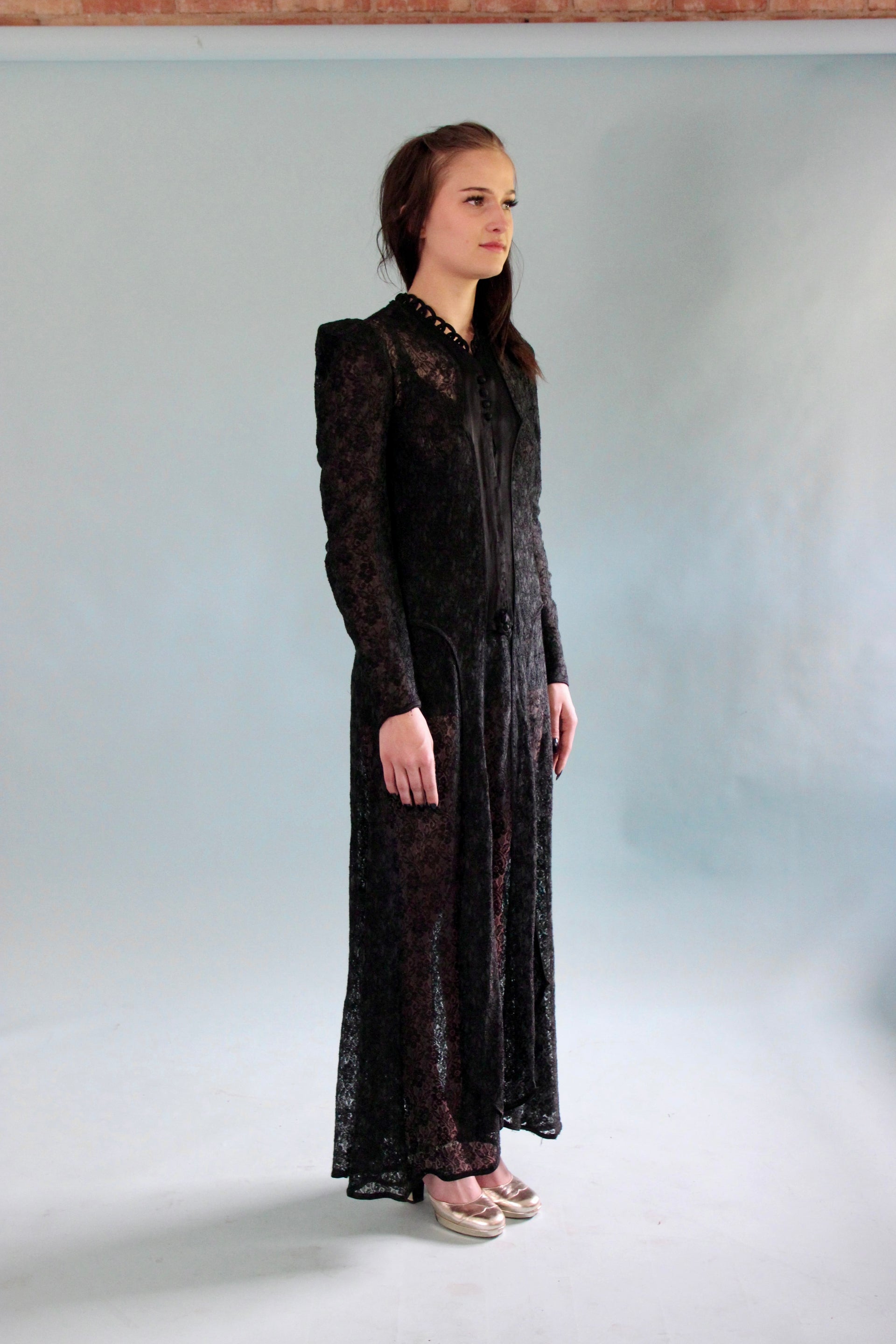 Antique Edwardian Black Lace Dress // Size S