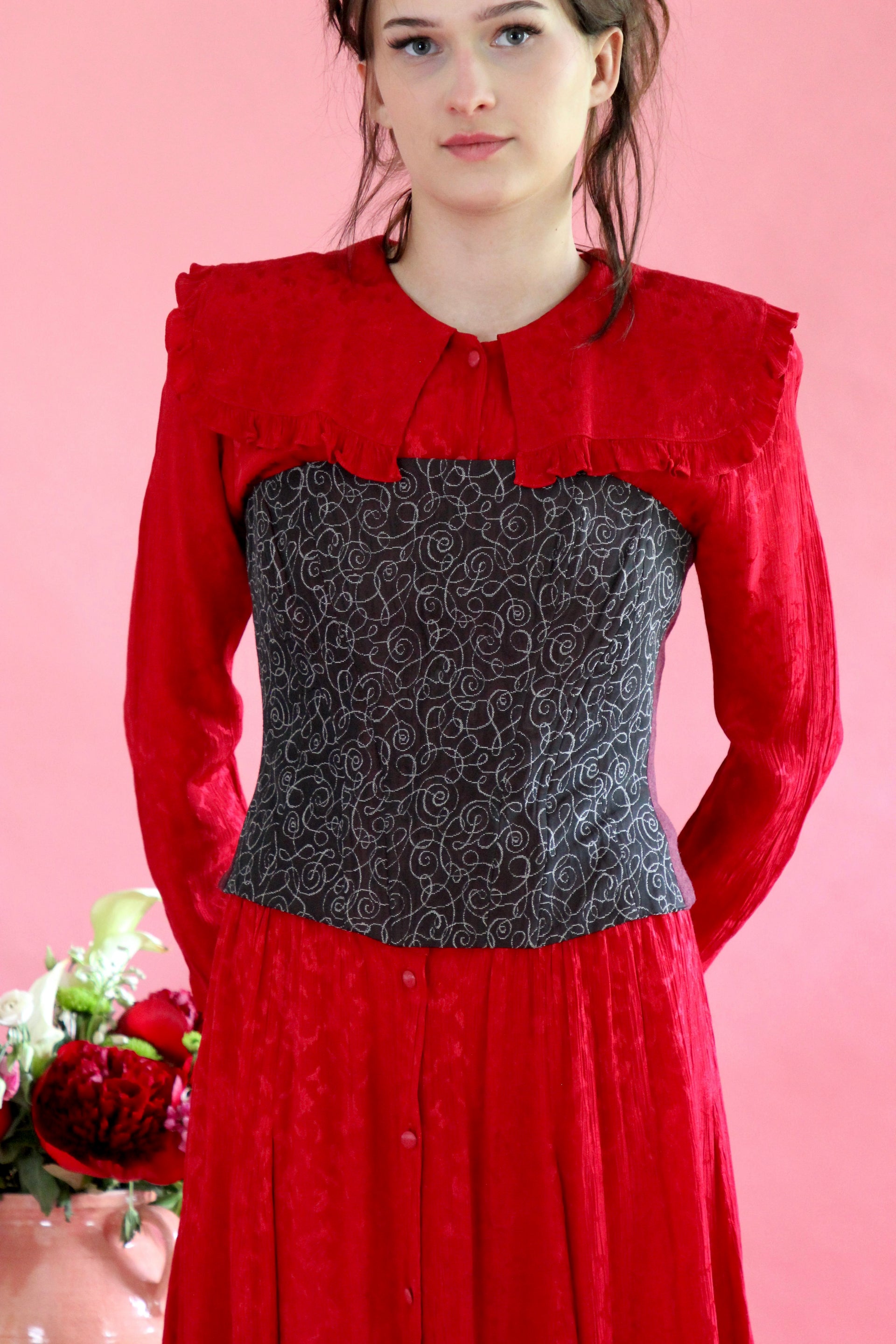 1980s Vintage Long Red Dress // Swedish Design // Size M