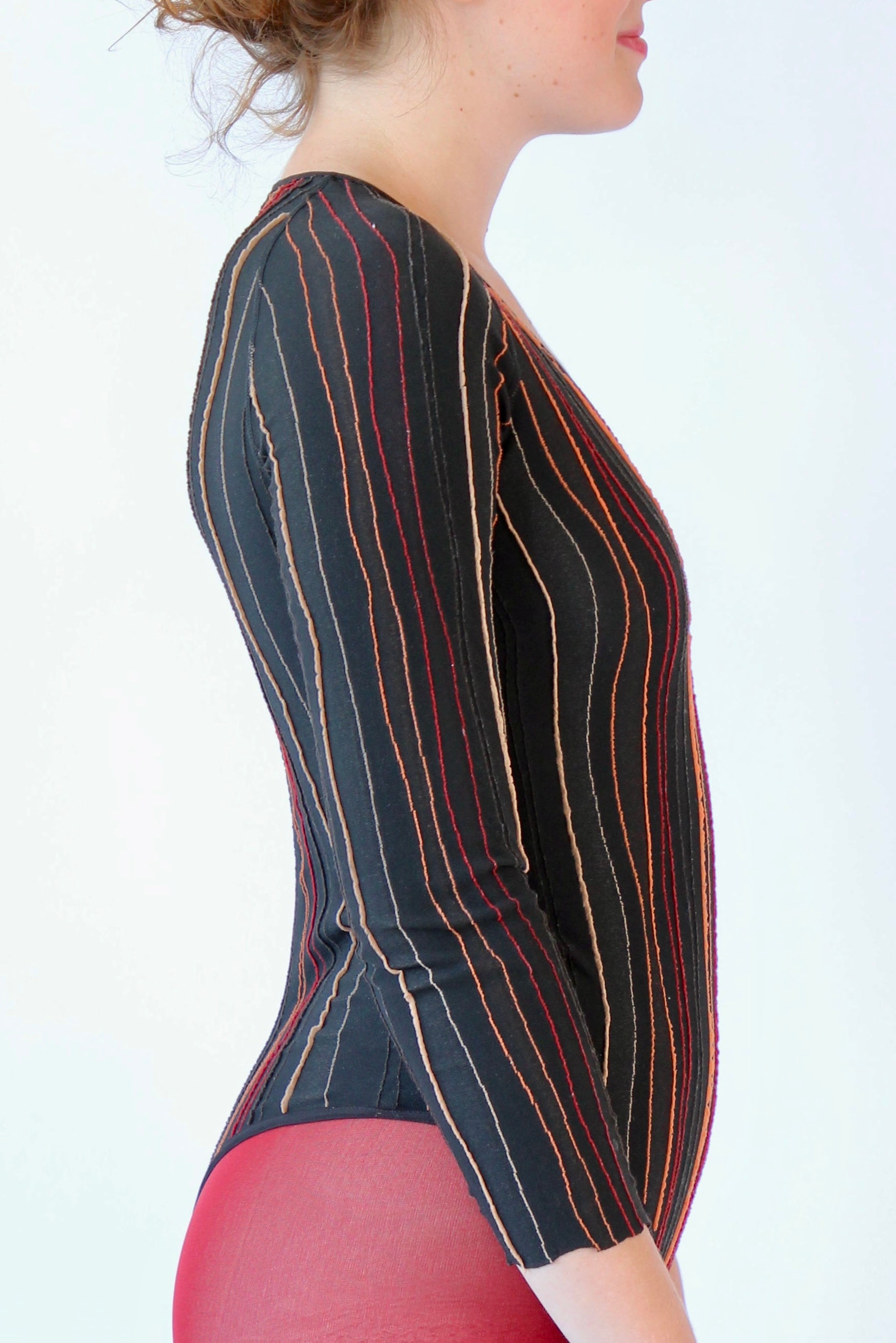 1990s Vintage Brown Striped Bodysuit // Size M