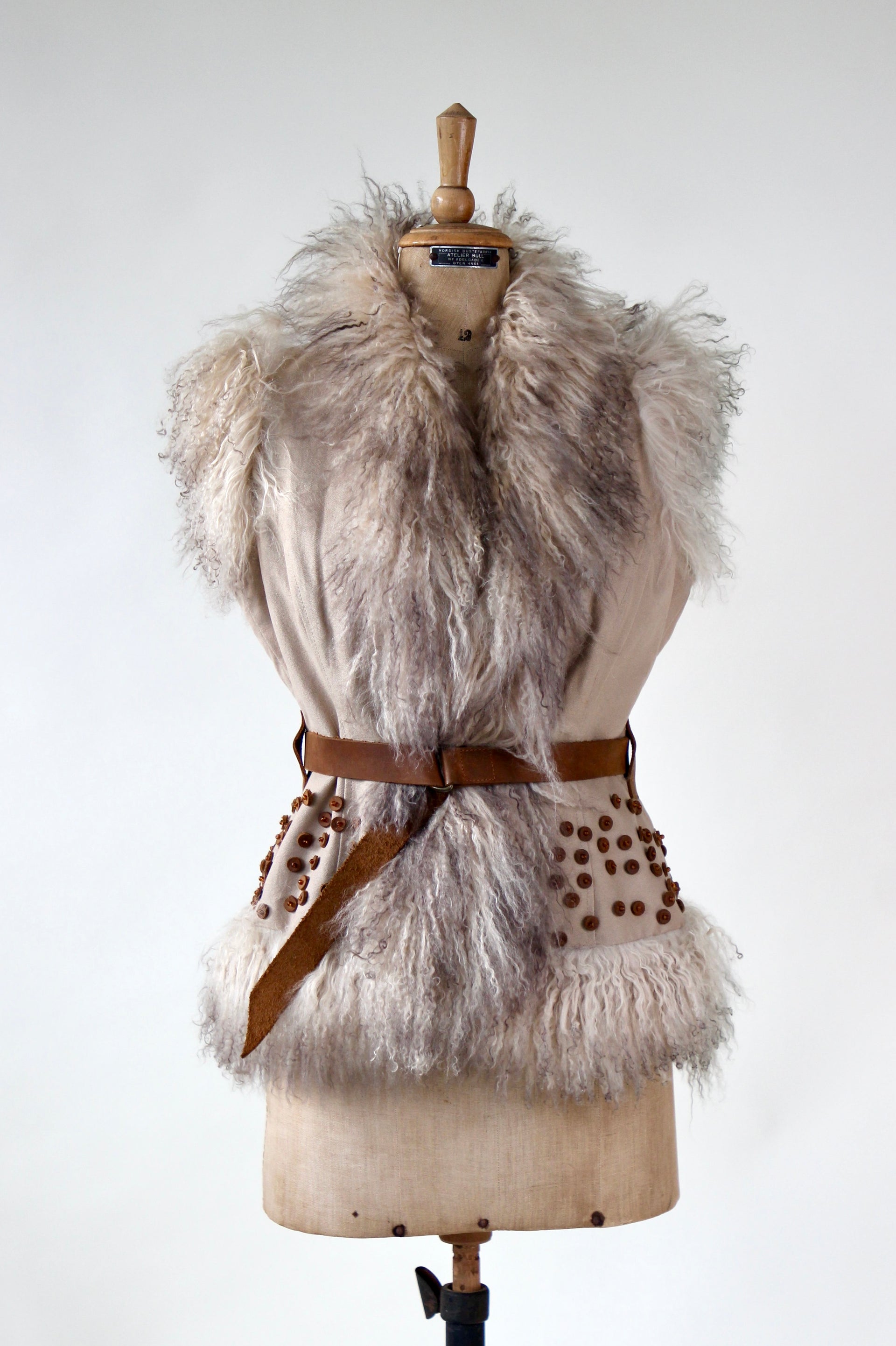 Vintage Vest with Mongolian Lamb Fur // Size S