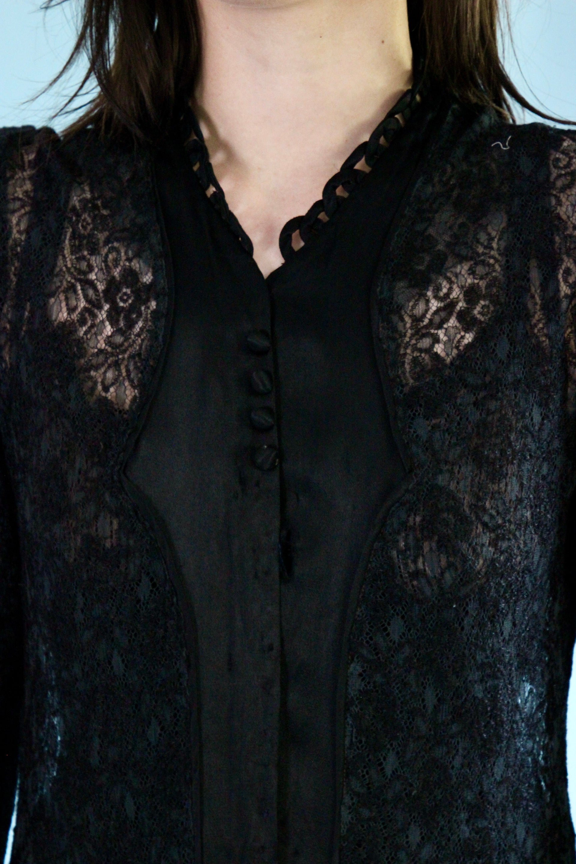 Antique Edwardian Black Lace Dress // Size S