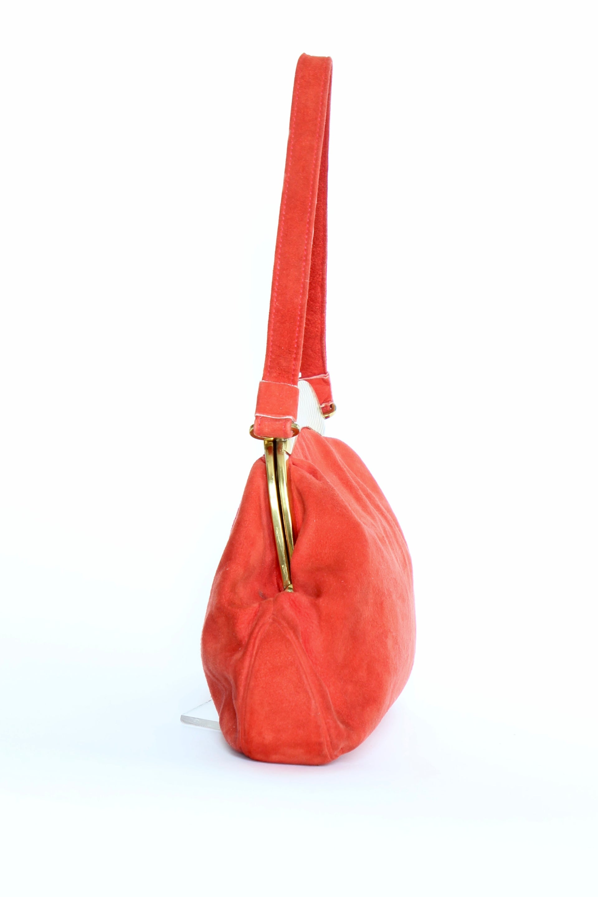 1940s Bright Red Suede Leather Purse
