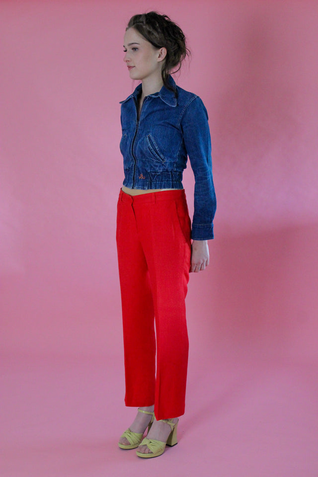 Vintage Designer Red Linen/Viscose Pants// Size S/M