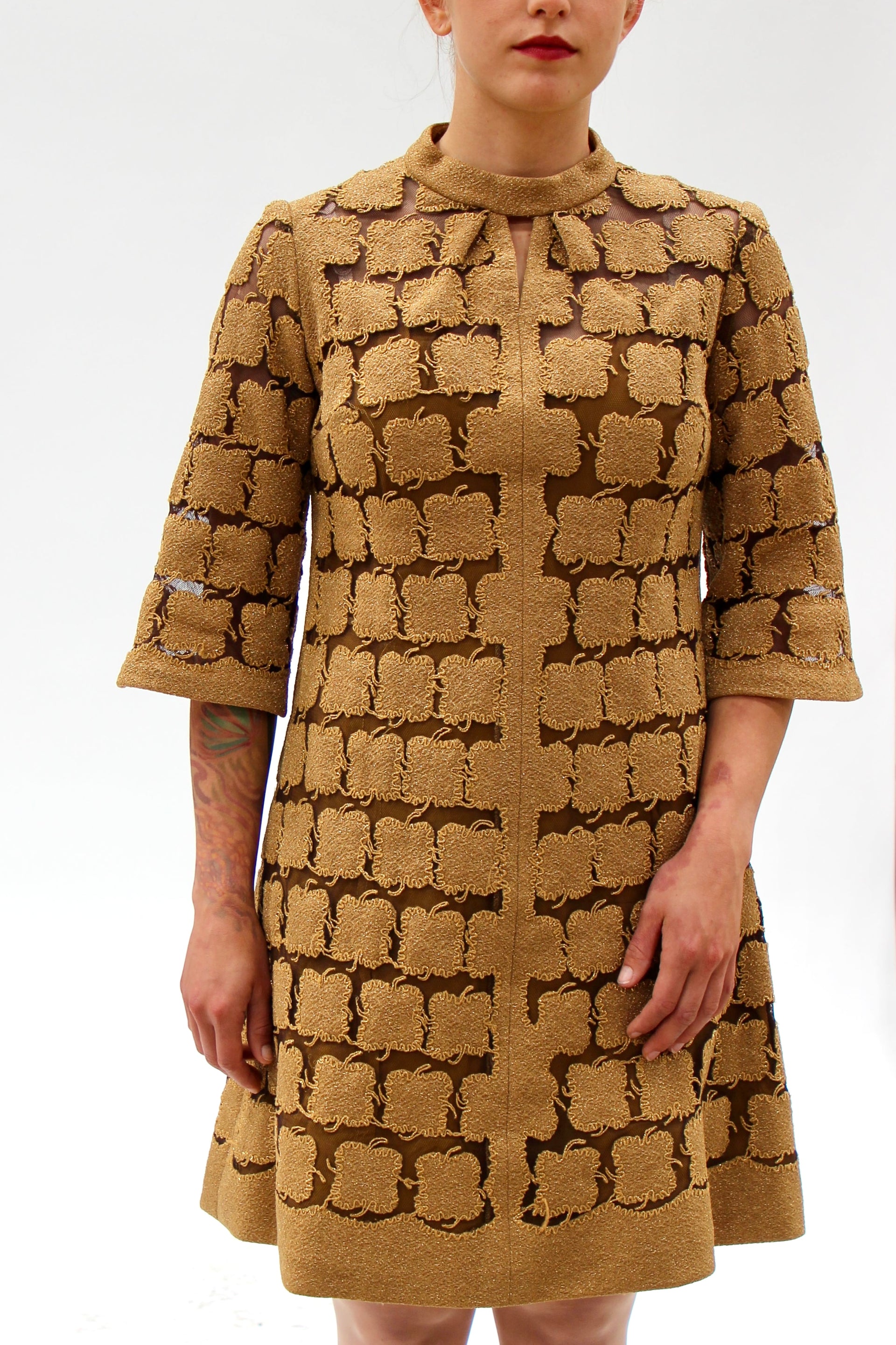 1960s Vintage Gold Mod Dress//Size M