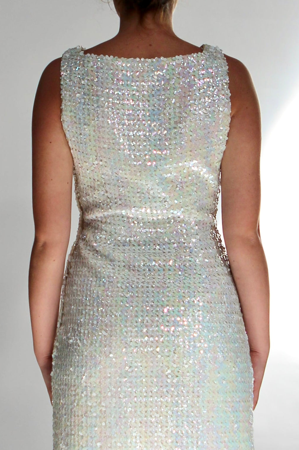 1960s White Vintage Sequin Dress//Size S/M