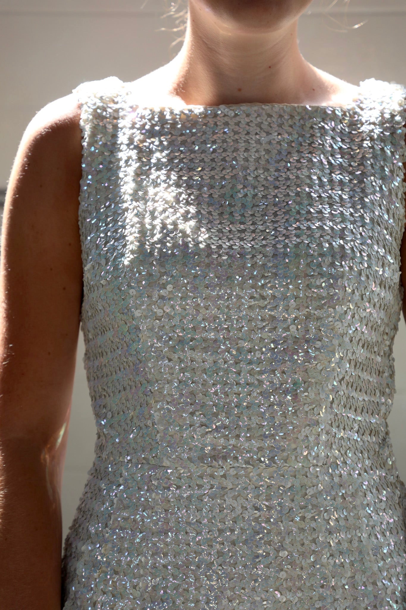 1960s White Vintage Sequin Dress//Size S/M