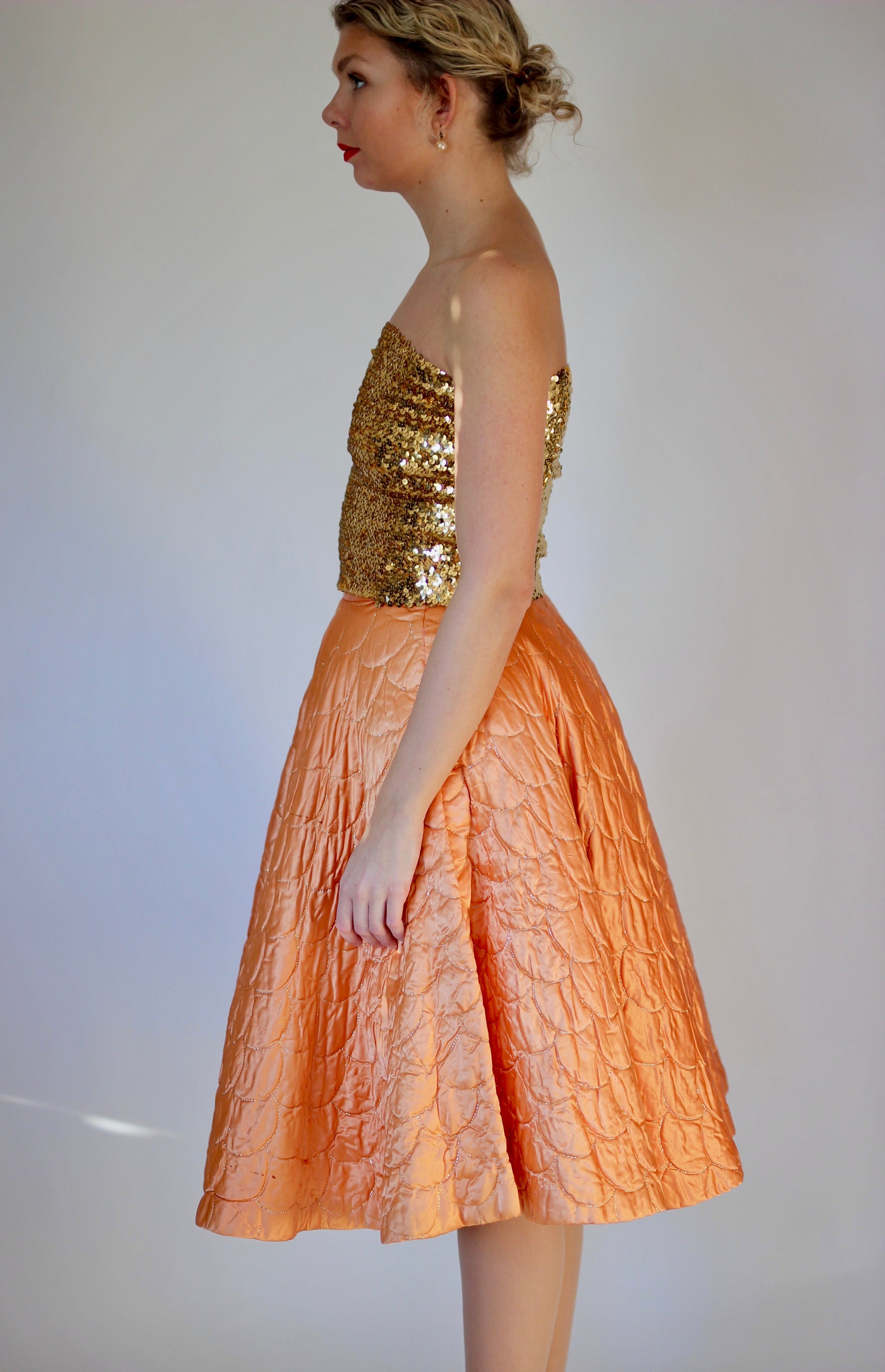 1950s Vintage Copper Quilted Circle Skirt//Size S