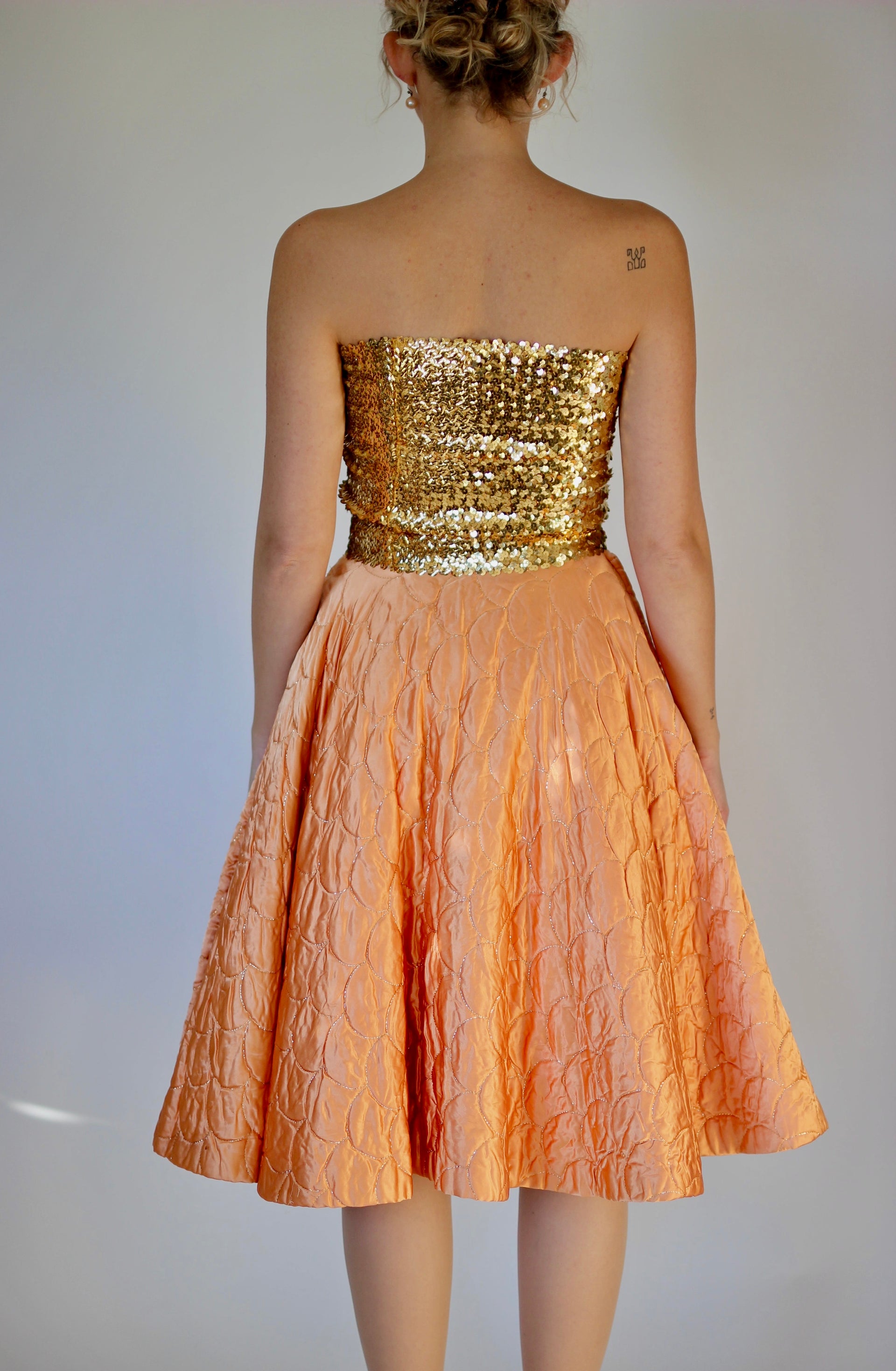 1950s Vintage Copper Quilted Circle Skirt//Size S