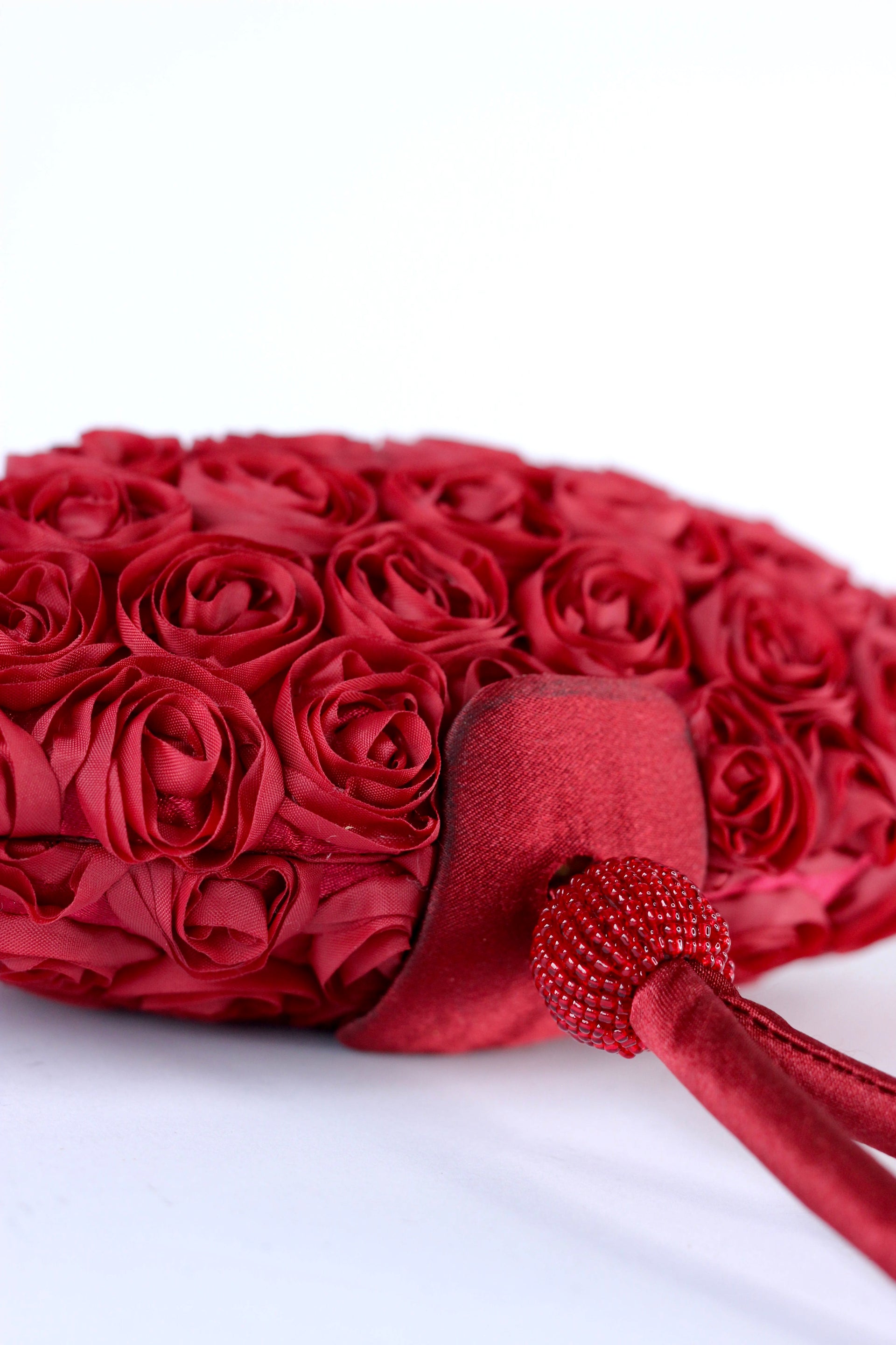 Vintage Red Satin Clutch Bag with 3D Roses and Beads