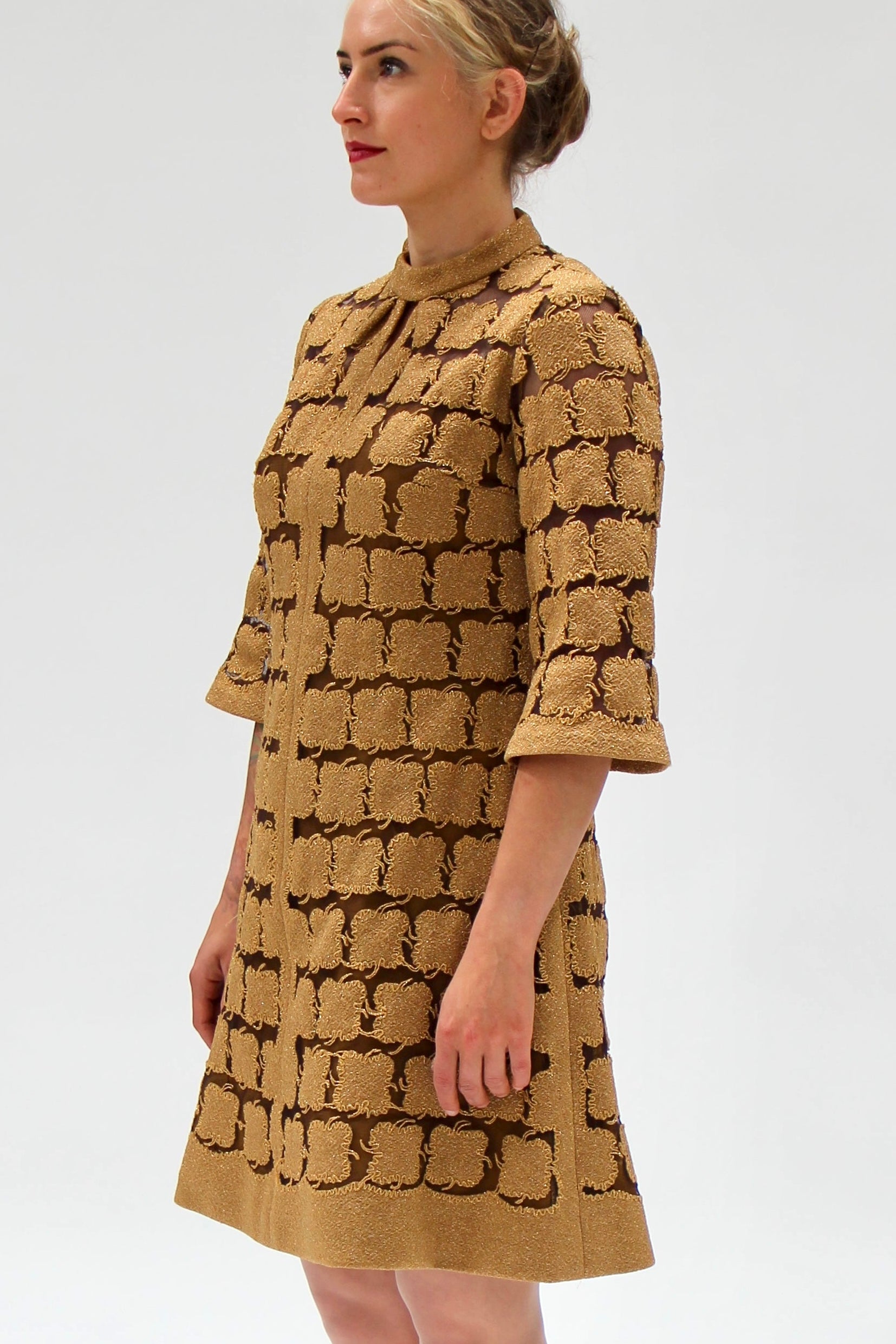 1960s Vintage Gold Mod Dress//Size M