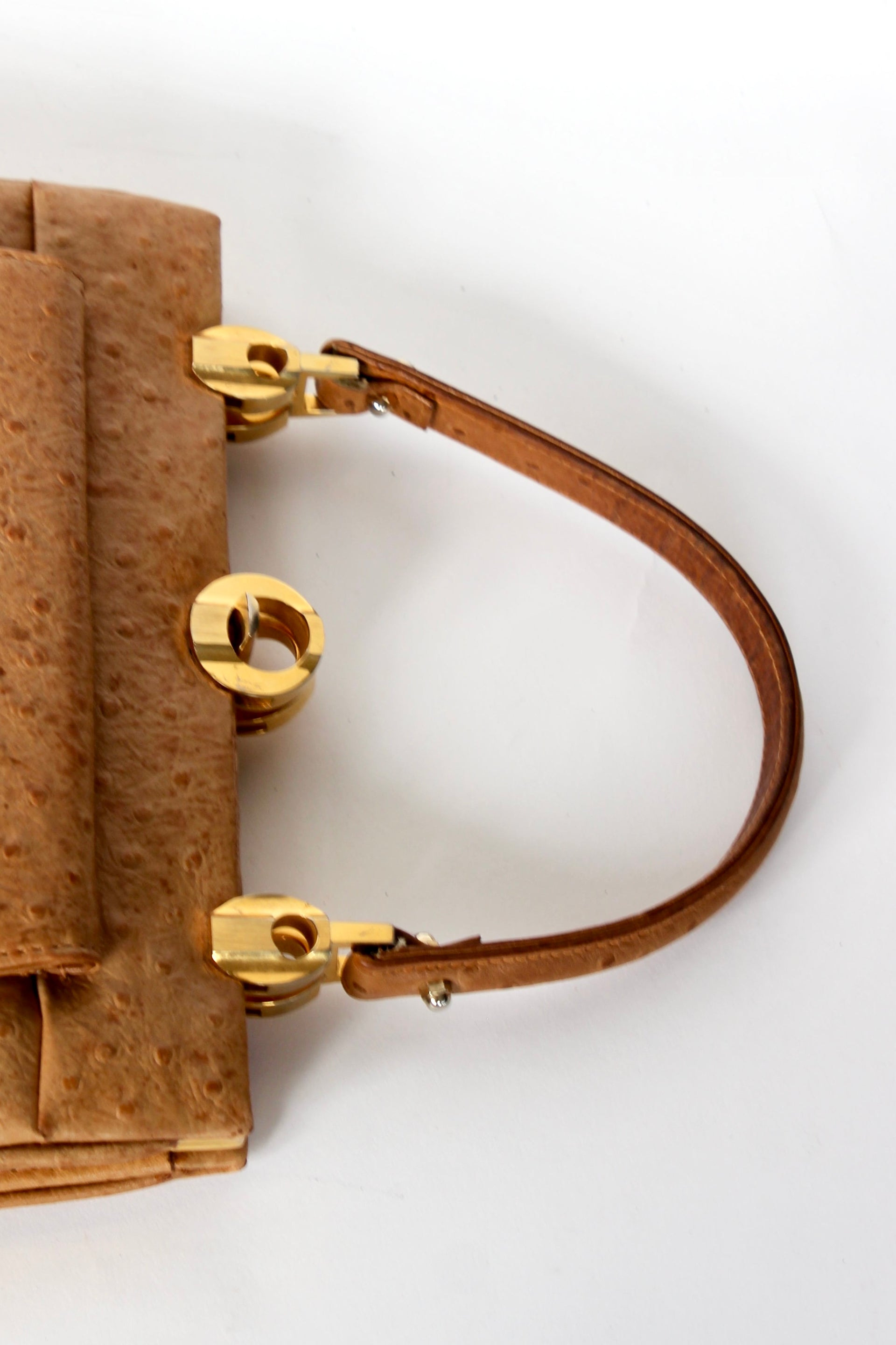 1940s Vintage Brown Ostrich Leather Top Handle Bag/Purse