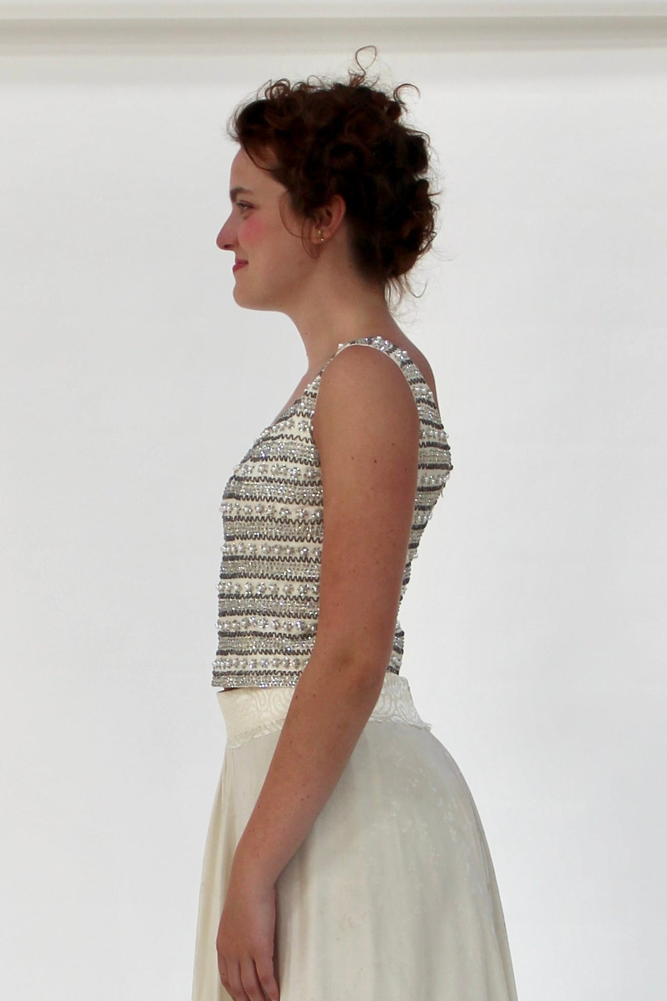 1950s Vintage Raw Silk Beaded Top // Size S