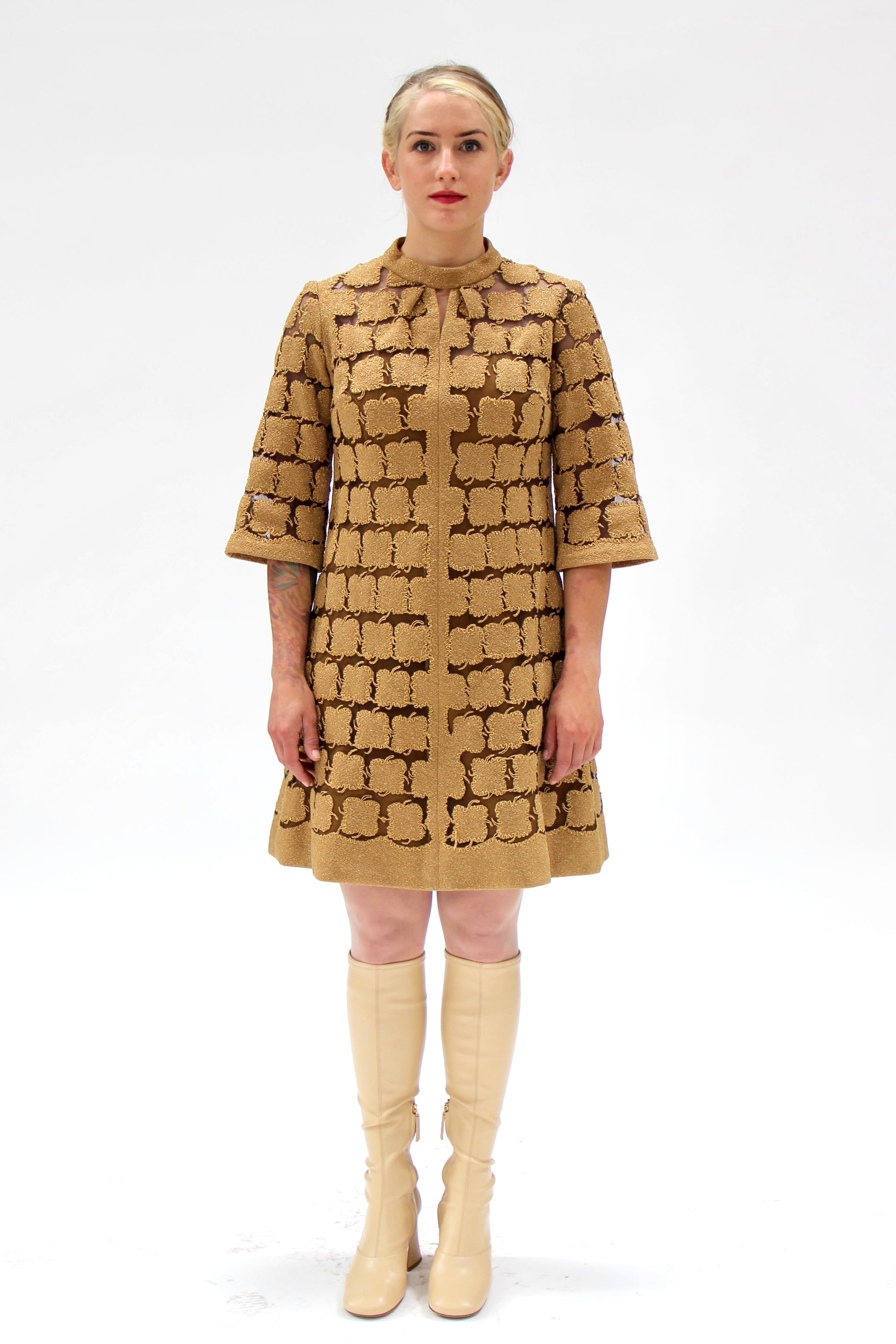 1960s Vintage Gold Mod Dress//Size M
