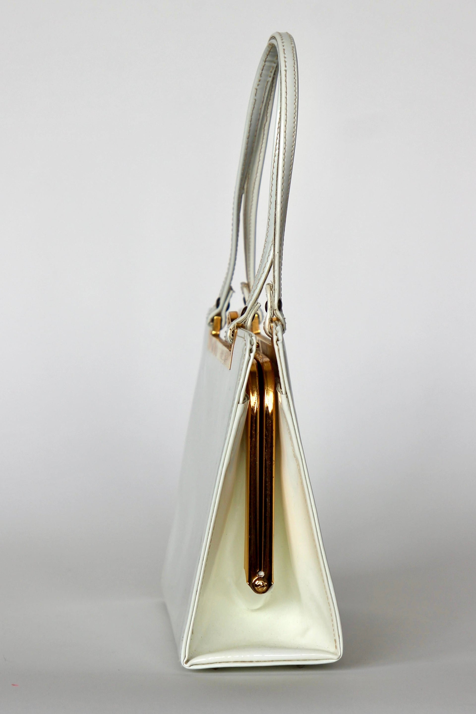 1960s Vintage White Patent Leather Top Handle Bag/Purse