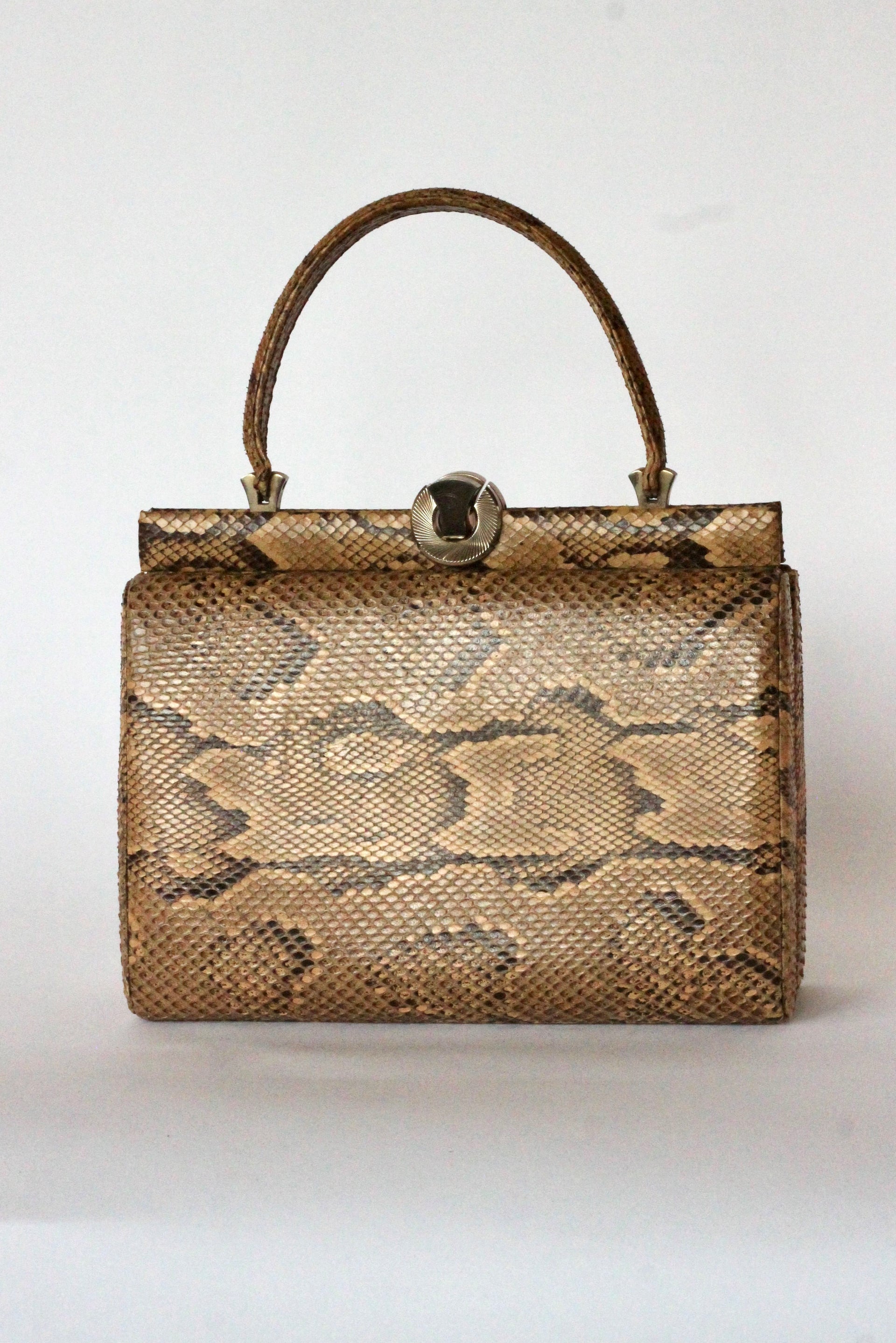 1950s Brown Snakeskin/Leather Top Handle Bag