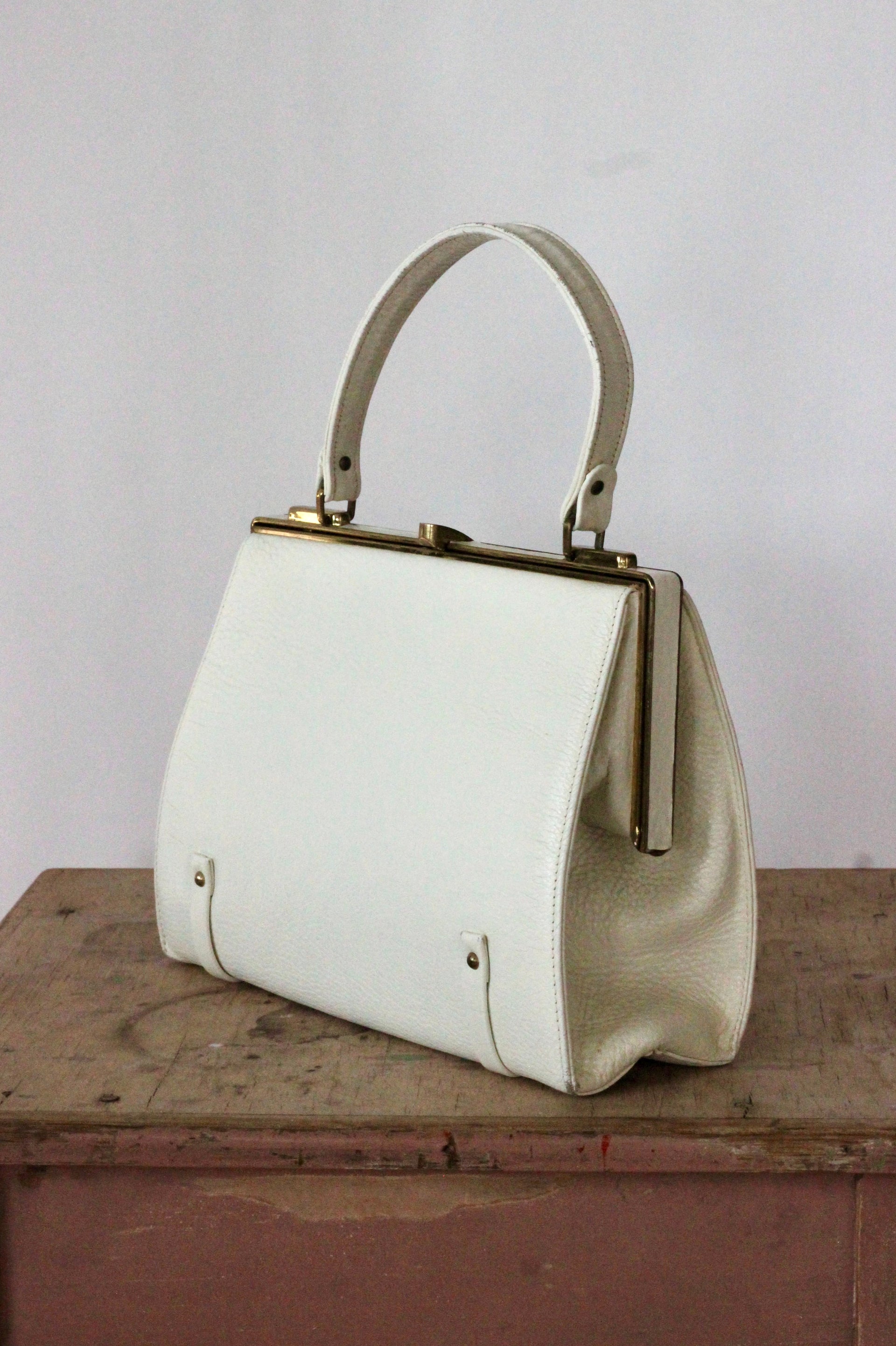 1950s 1960s White Leather Top Handle Bag/Danish Design