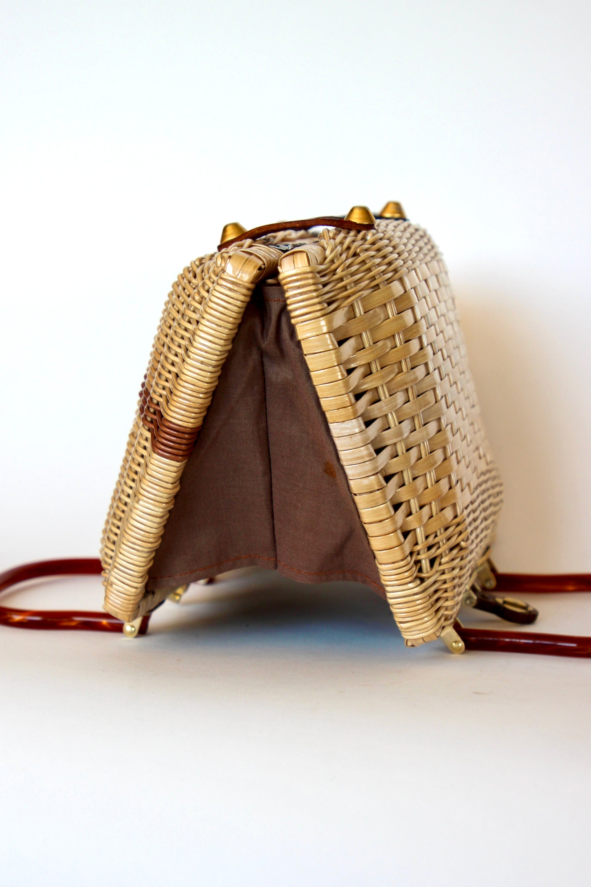 1950s 1960s Straw Top Handle Bag/Purse with Lucite Handle