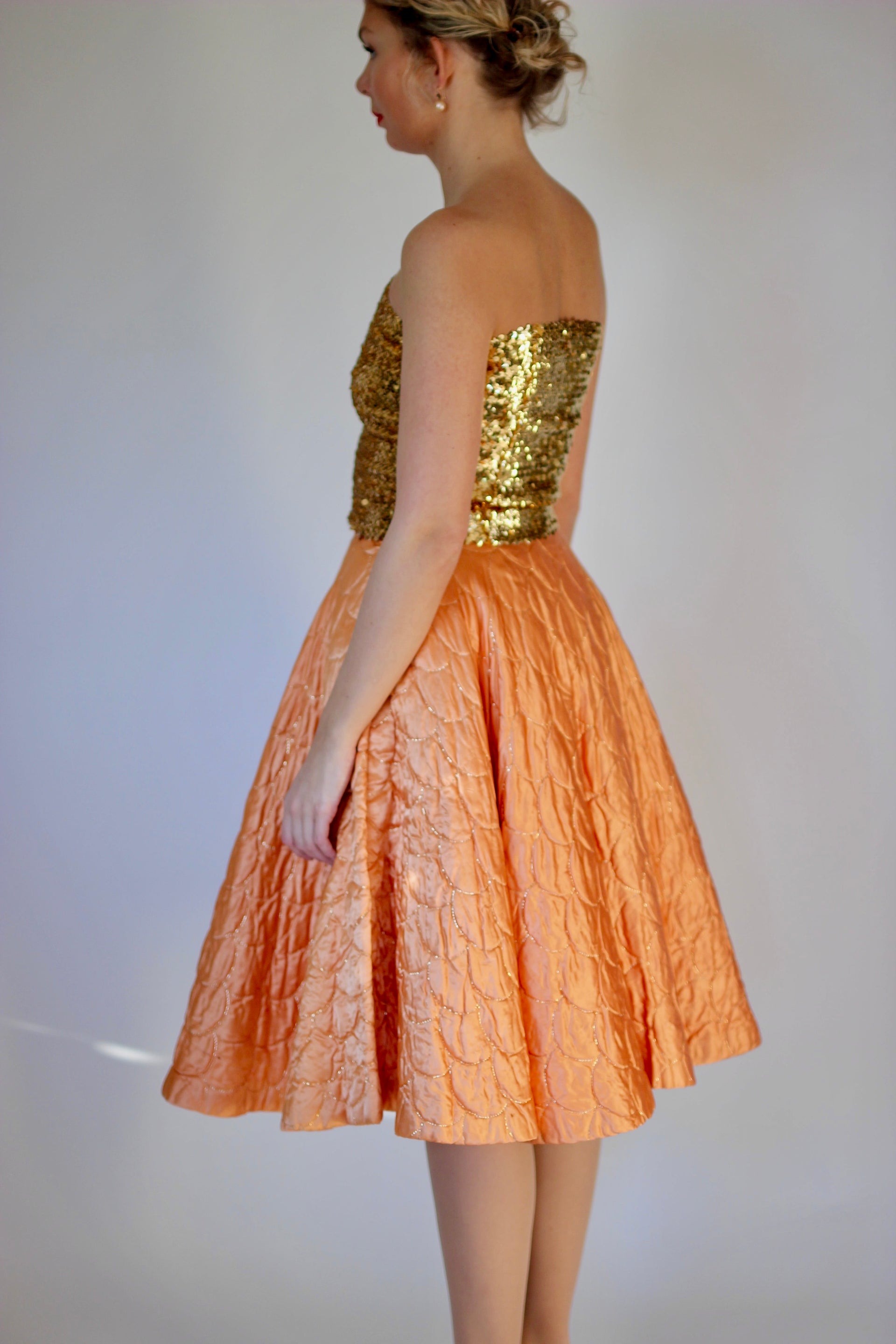 1950s Vintage Copper Quilted Circle Skirt//Size S