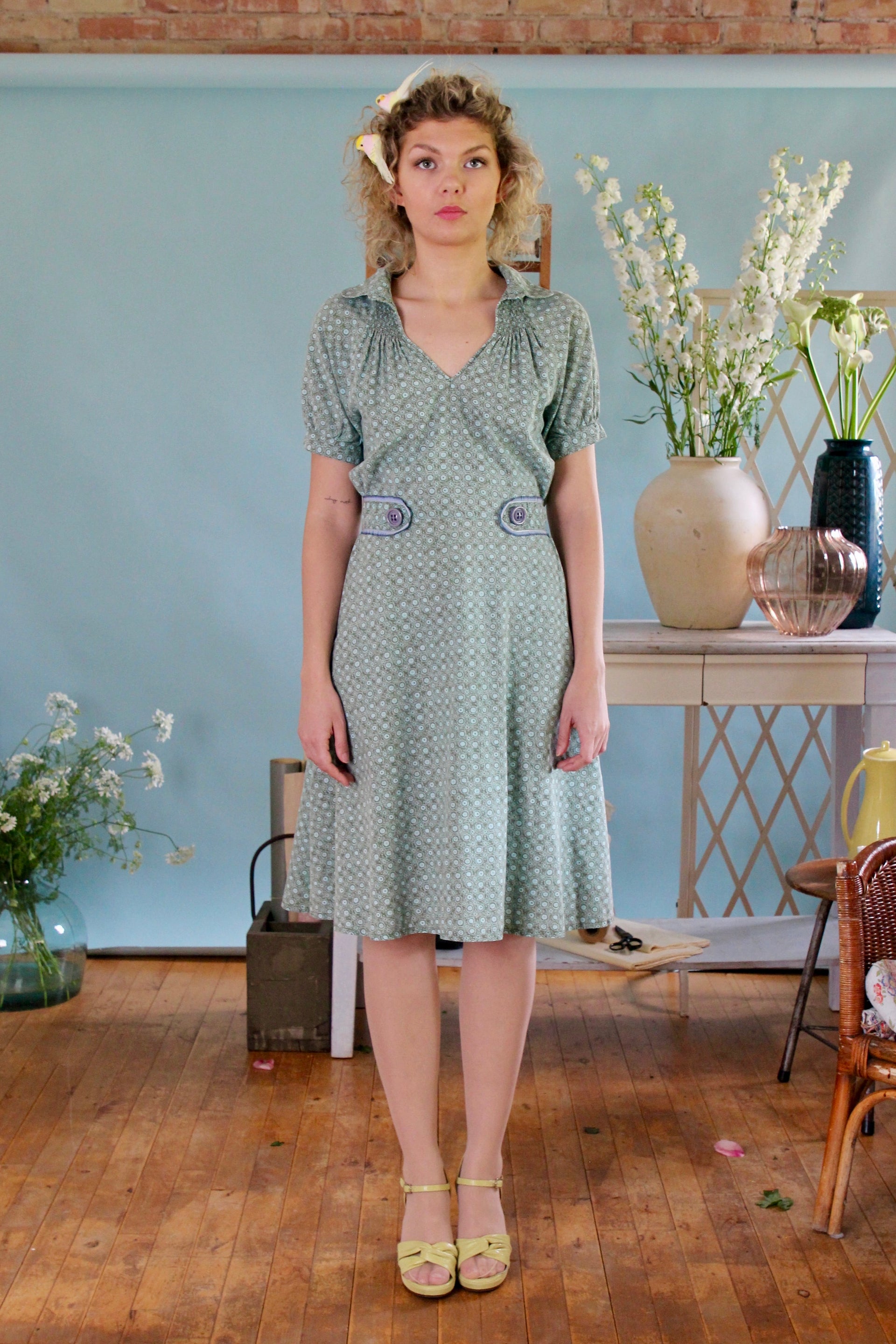 Y2K Vintage Does 1930s Cotton Day Dress // Size M
