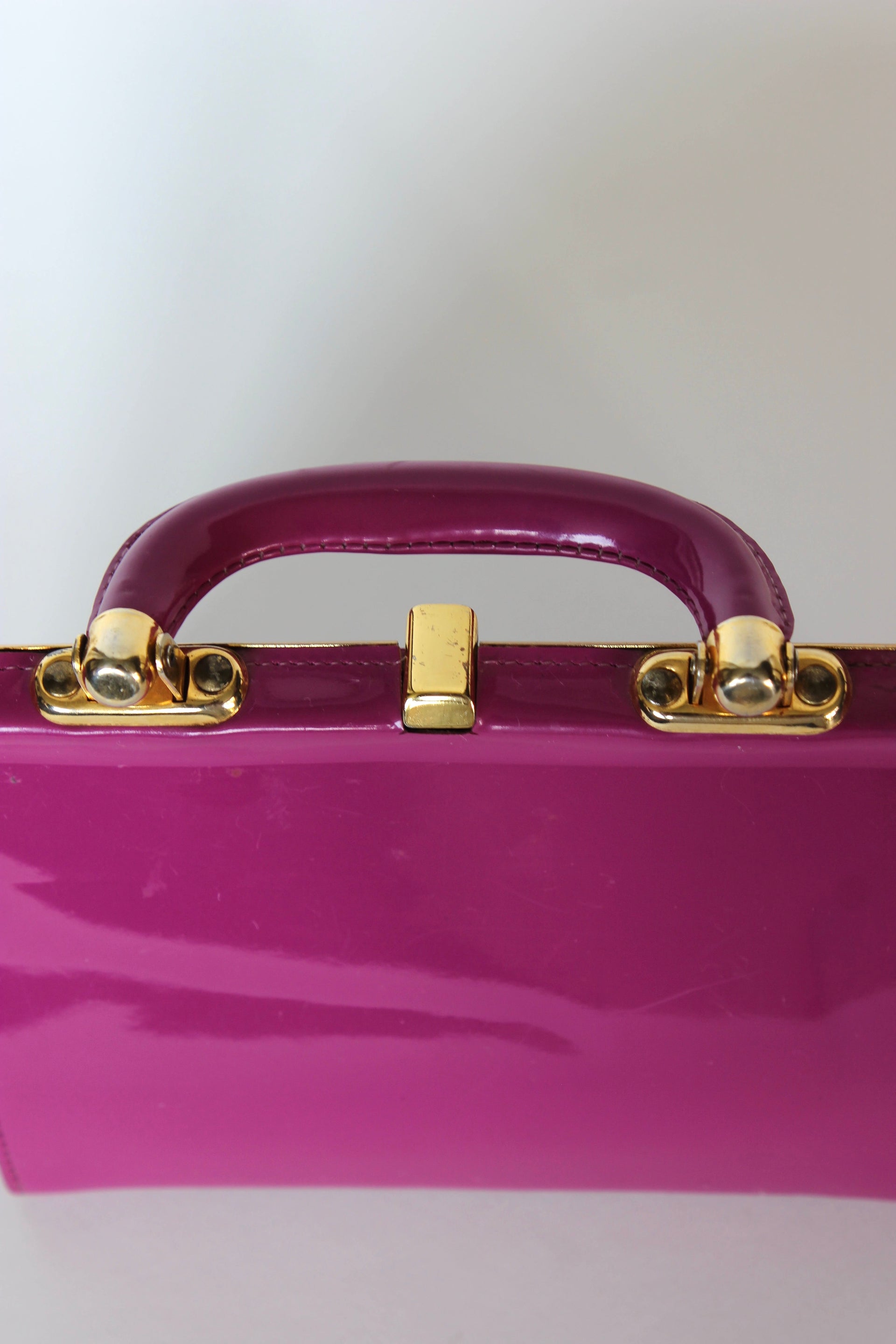 1960s Vintage Purple Sued and Vinyl Top Handle Bag/Purse with Golden Closure.