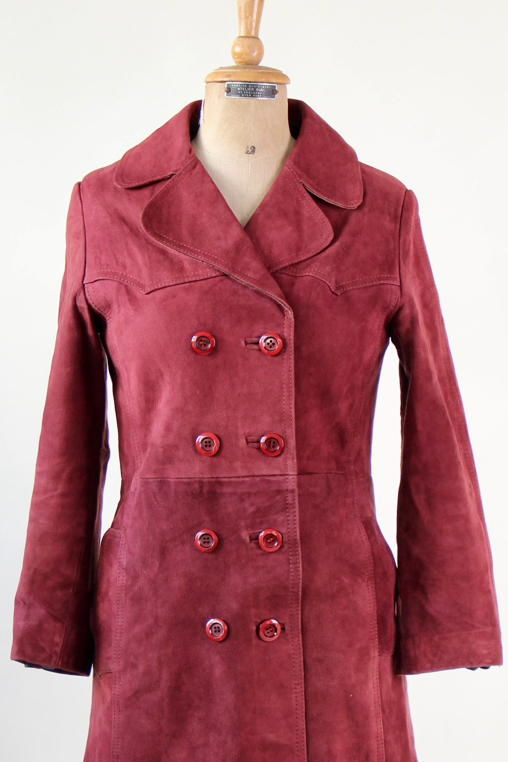1960s Vintage Burgundy Suede Leather Coat // Size M
