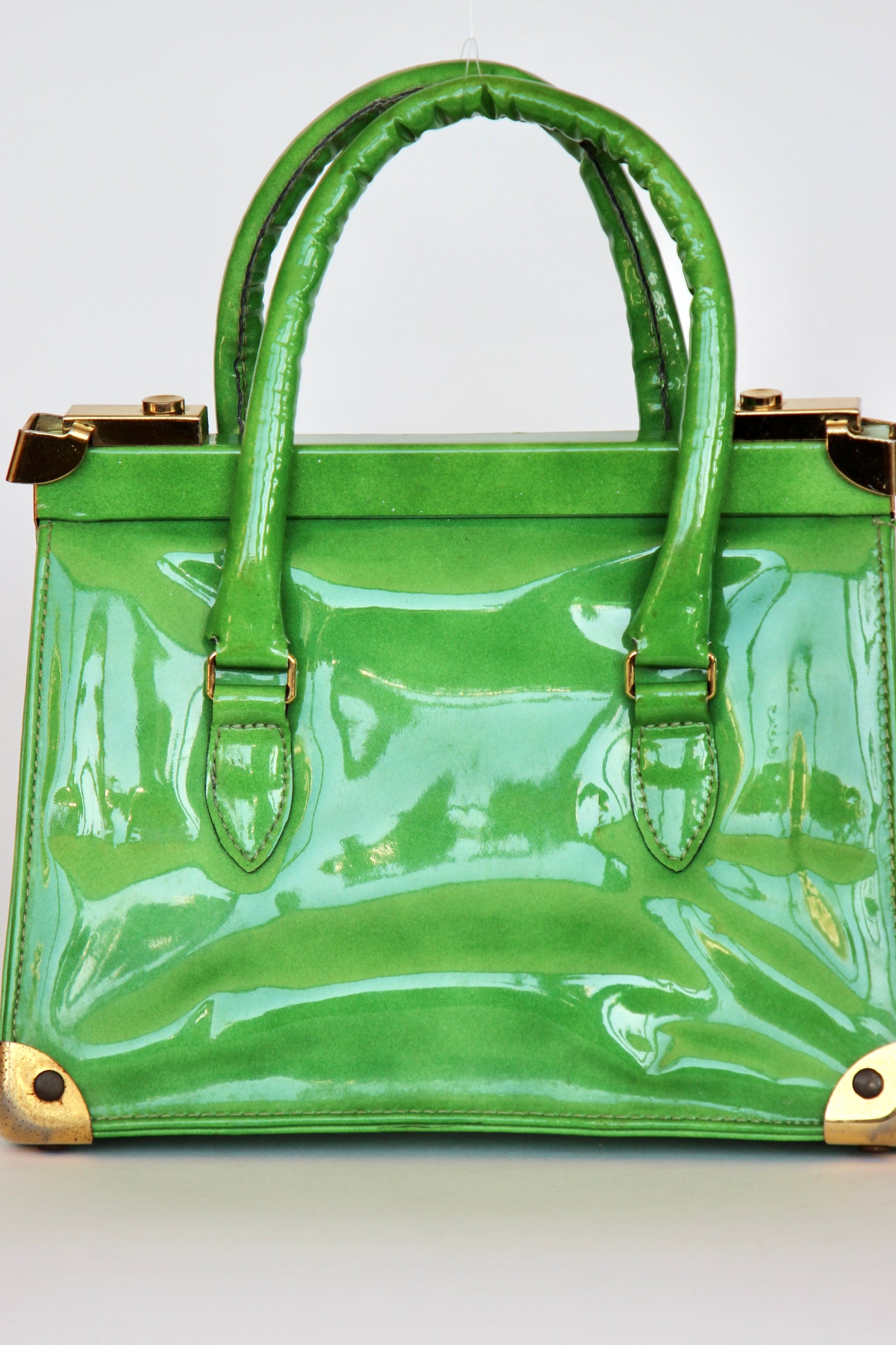 1960s Vintage Green Vinyl Purse / Top Handle Bag