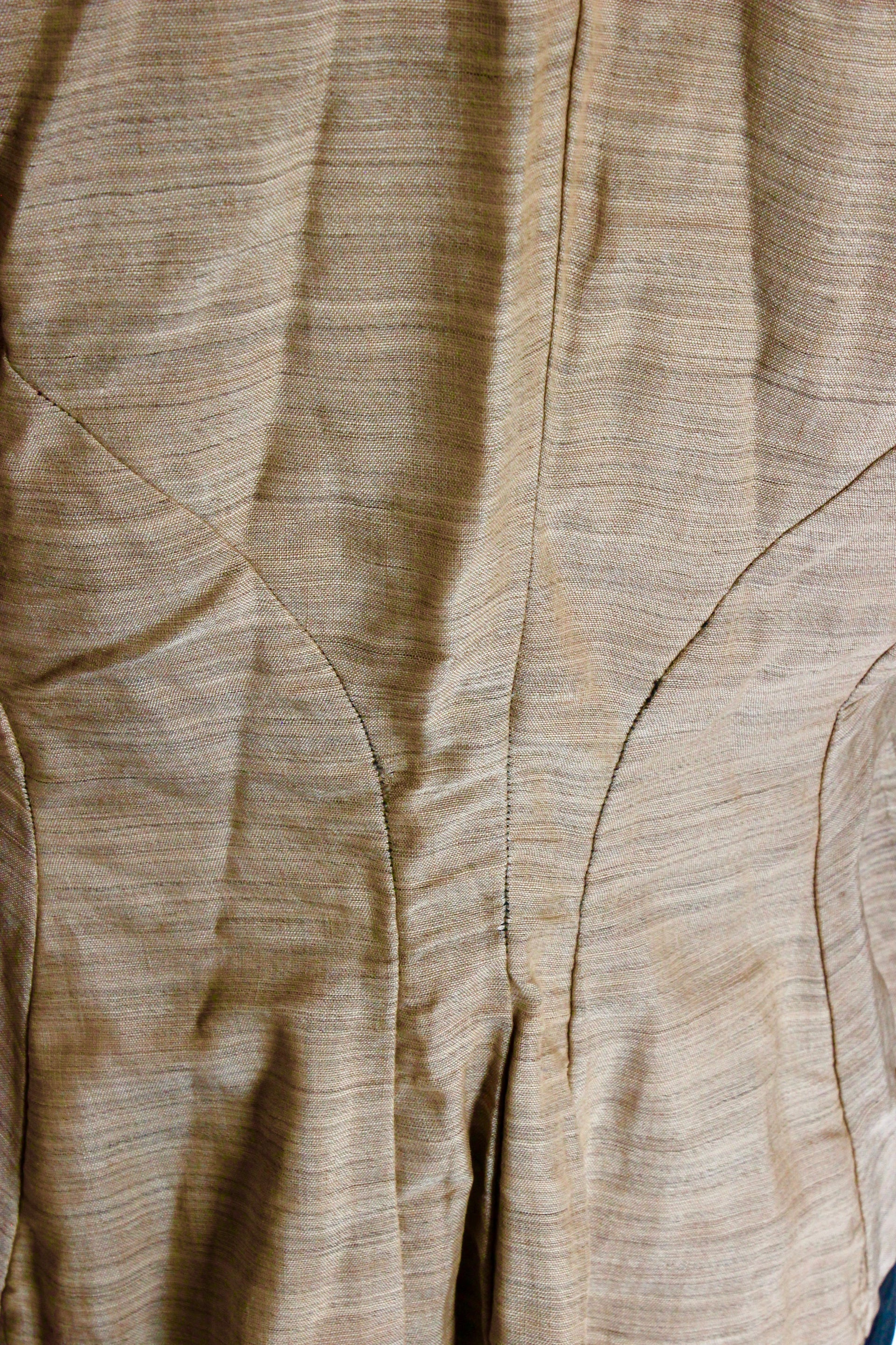 1879s Antique Victorian Beige Jacket with Black Collar and Cuffs Owned by Karin Strandberg, Sweden.
