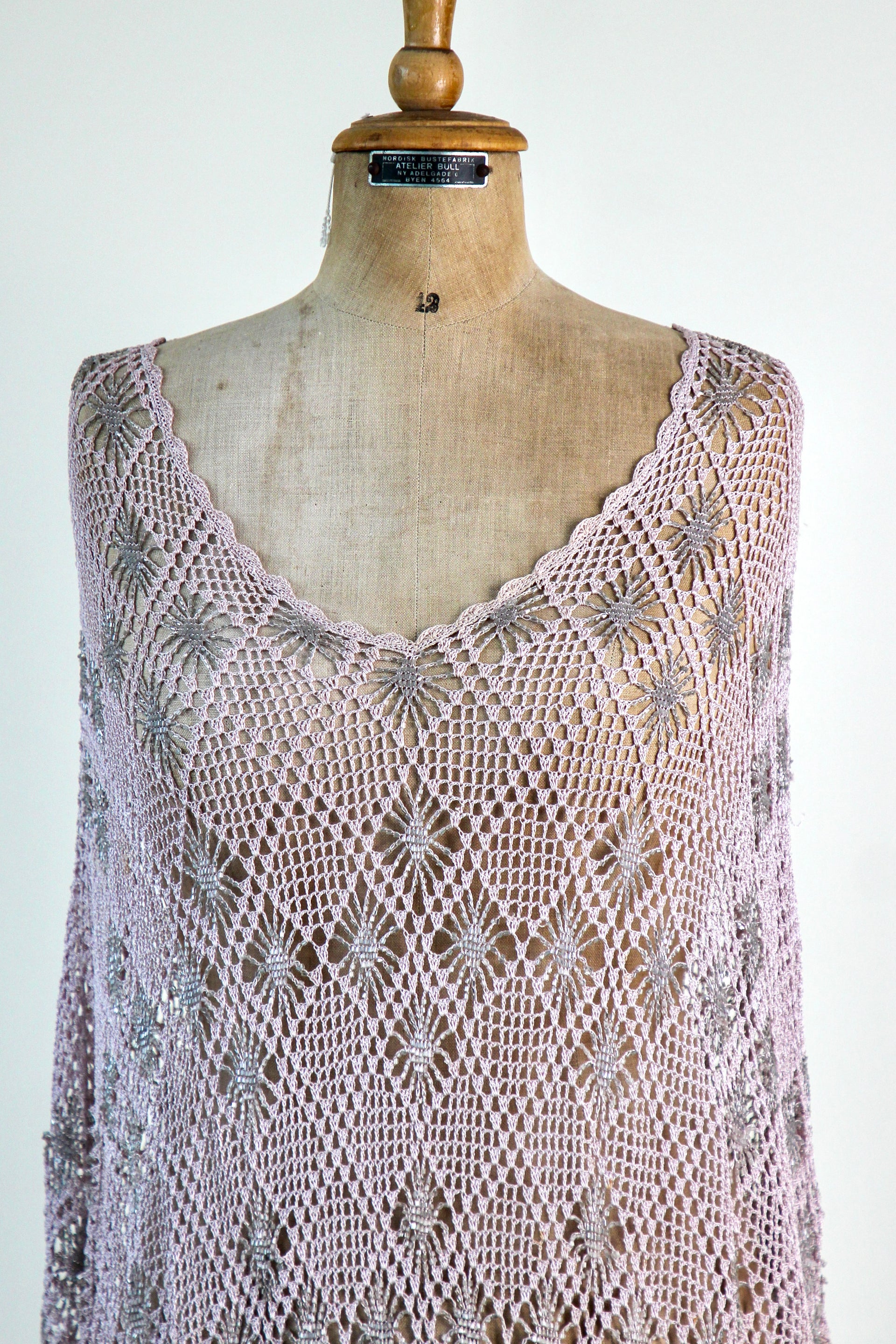 Vintage Pale Pink Beaded Crochet Poncho