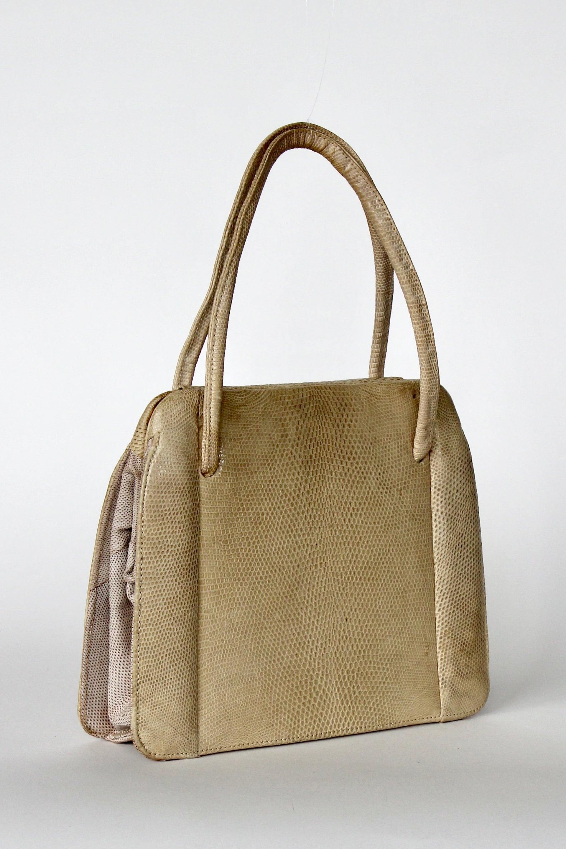 1950s Vintage Beige Lizard Leather Top Handle Bag/Purse