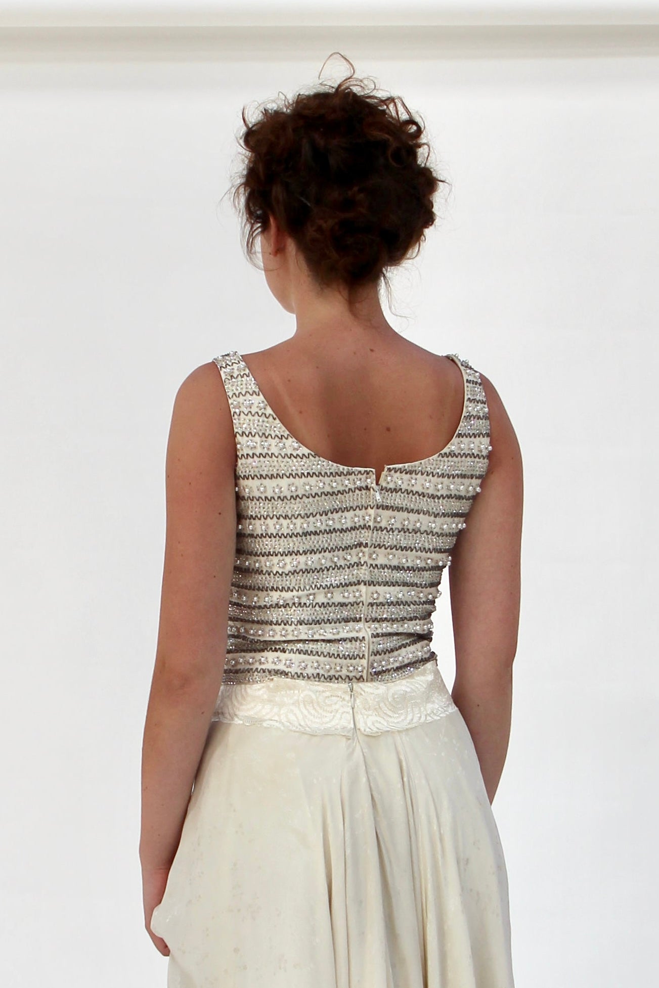 1950s Vintage Raw Silk Beaded Top // Size S