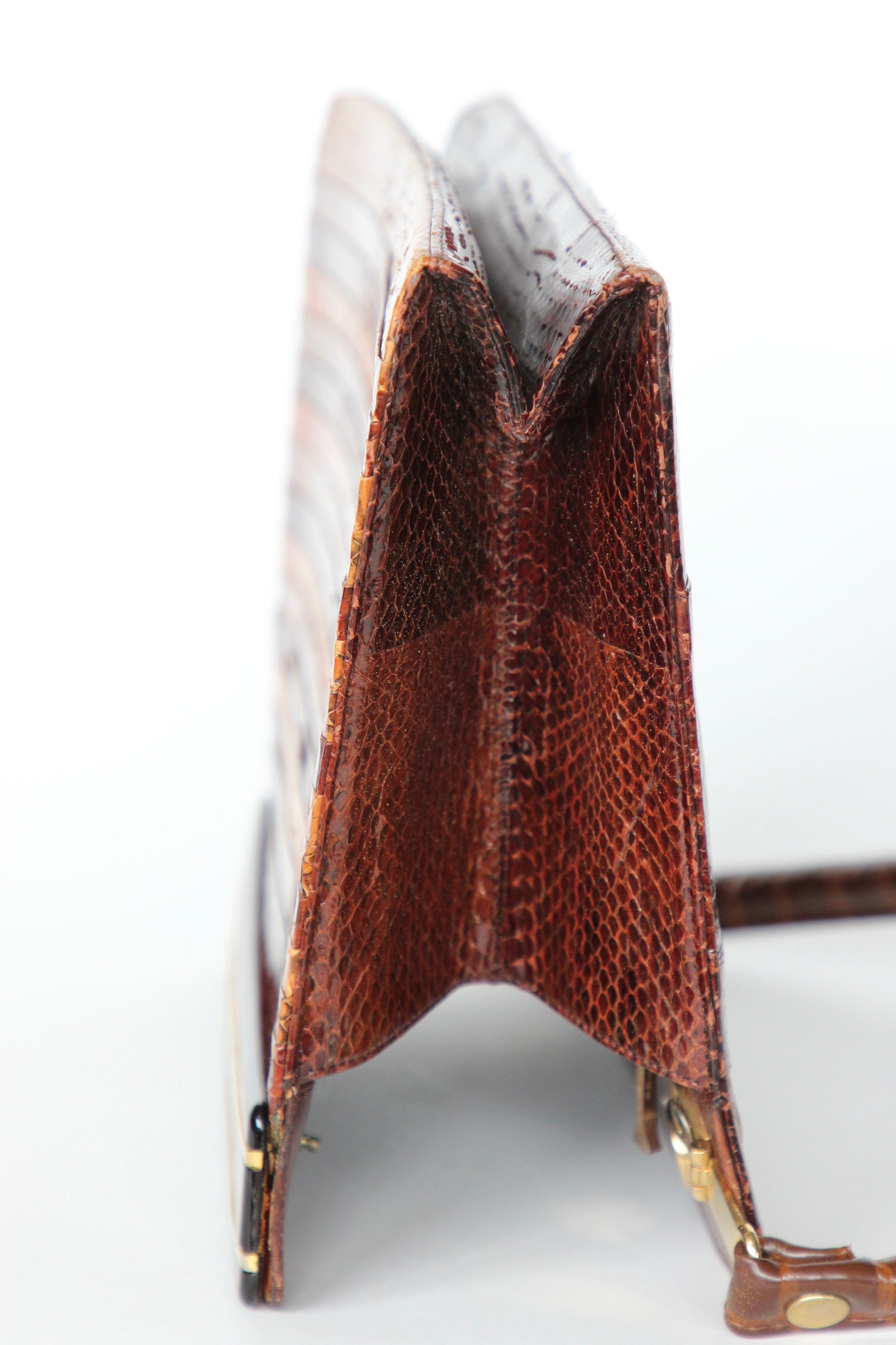 1950s 1960s Brown Snakeskin/Leather Top Handle Bag