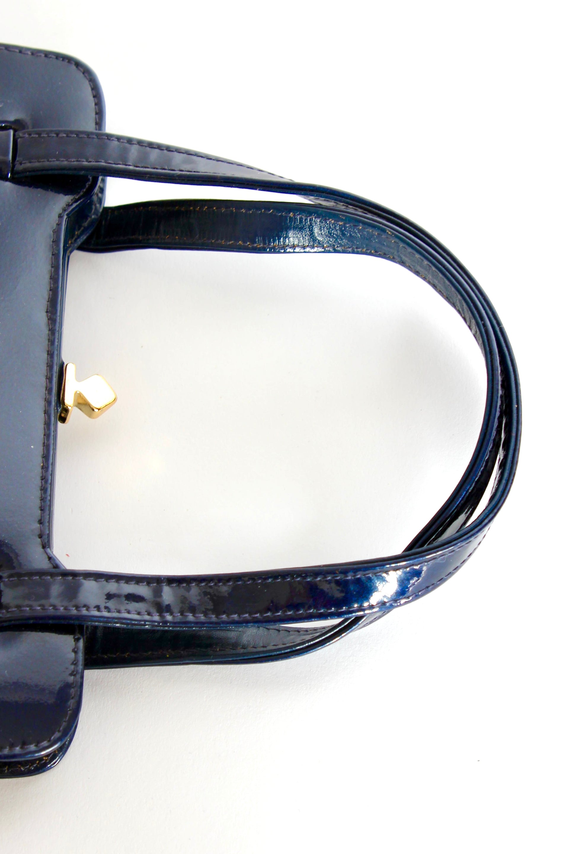 1950s 1960s Vintage Navy Blue Patent Leather Top Handle Bag/Purse