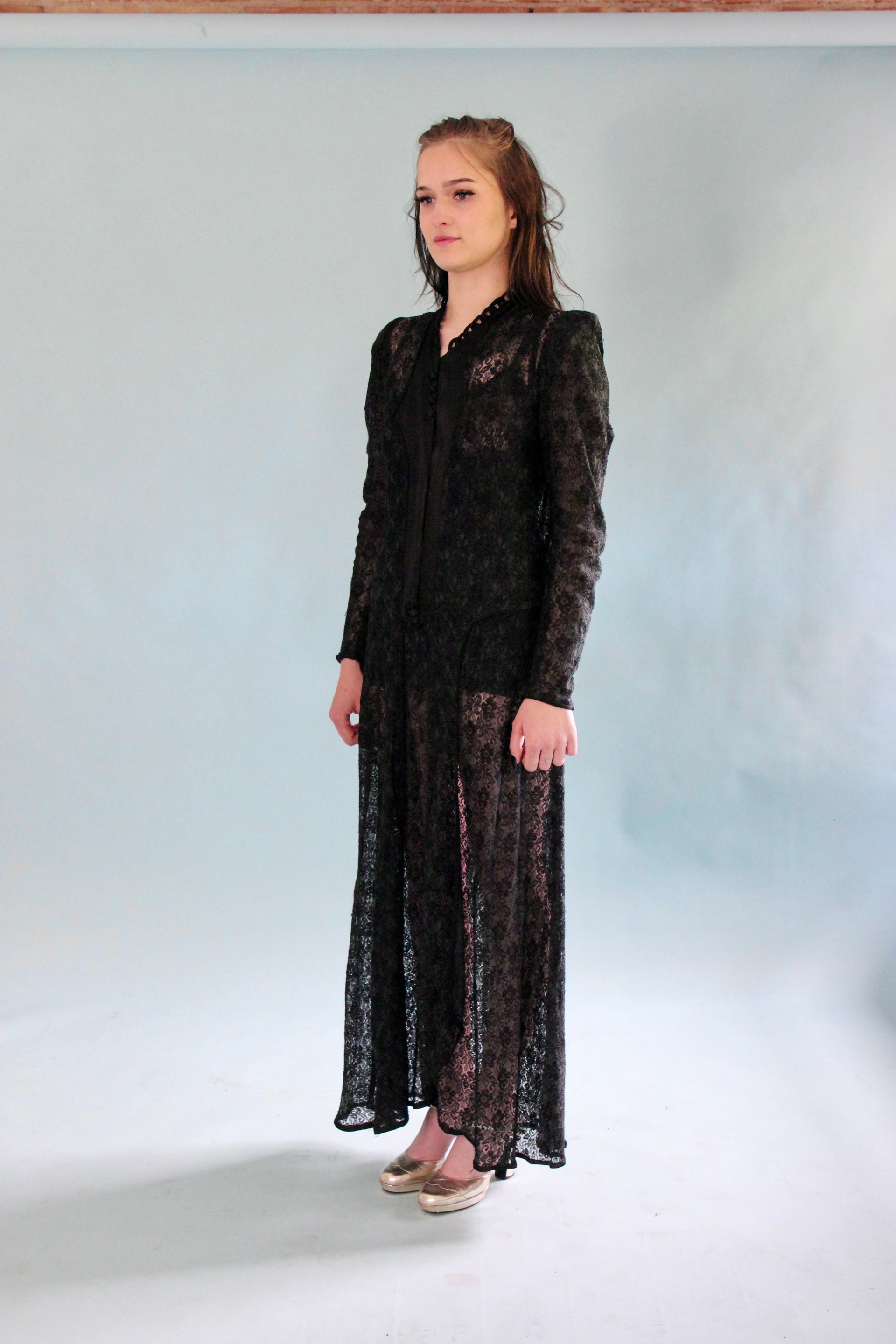 Antique Edwardian Black Lace Dress // Size S