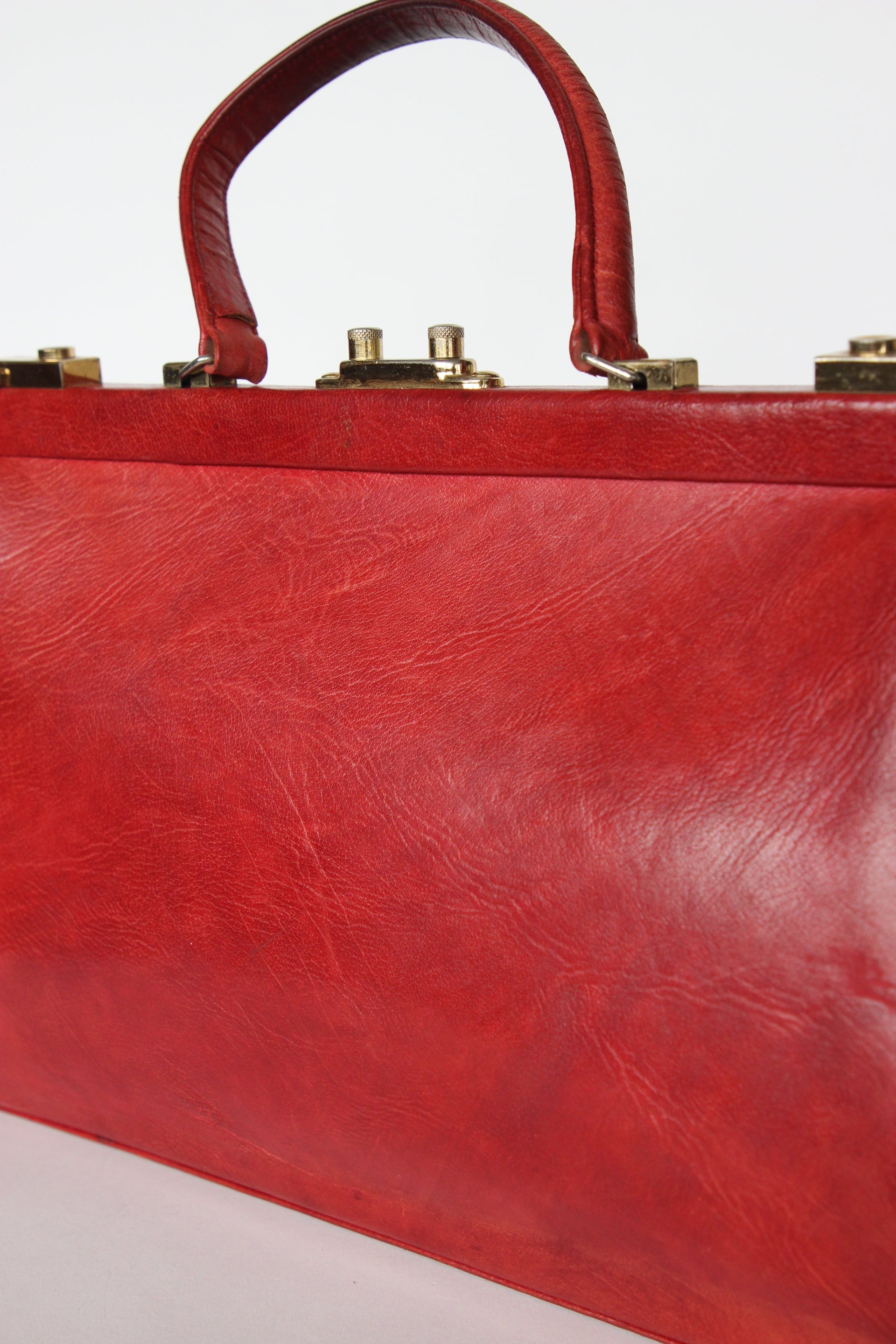 1960s Vintage Large Red Leather Top Handle Bag / Made in France