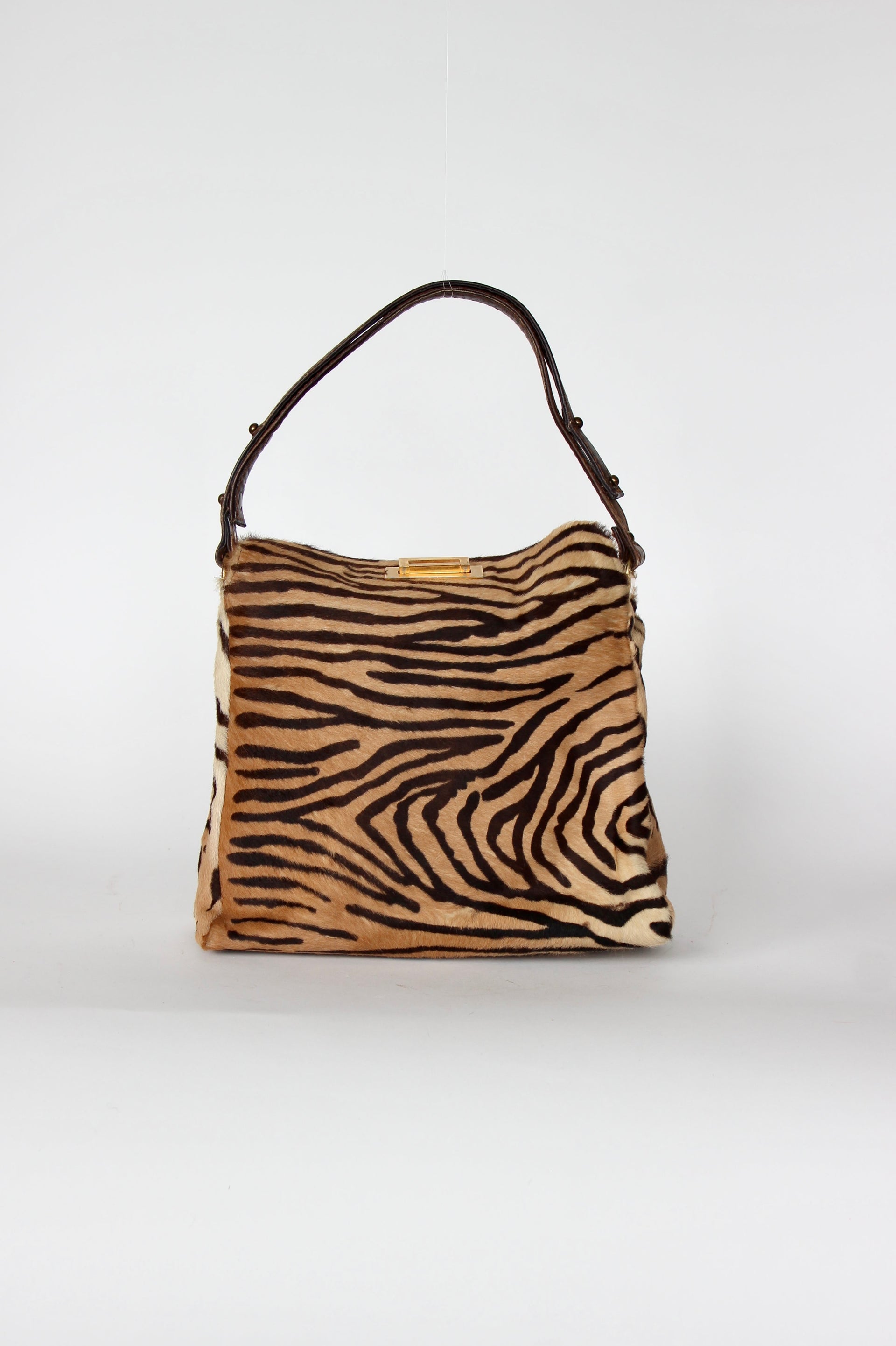 1960s Brown Fur Top Handle Bag with Tiger Pattern // Danish Design