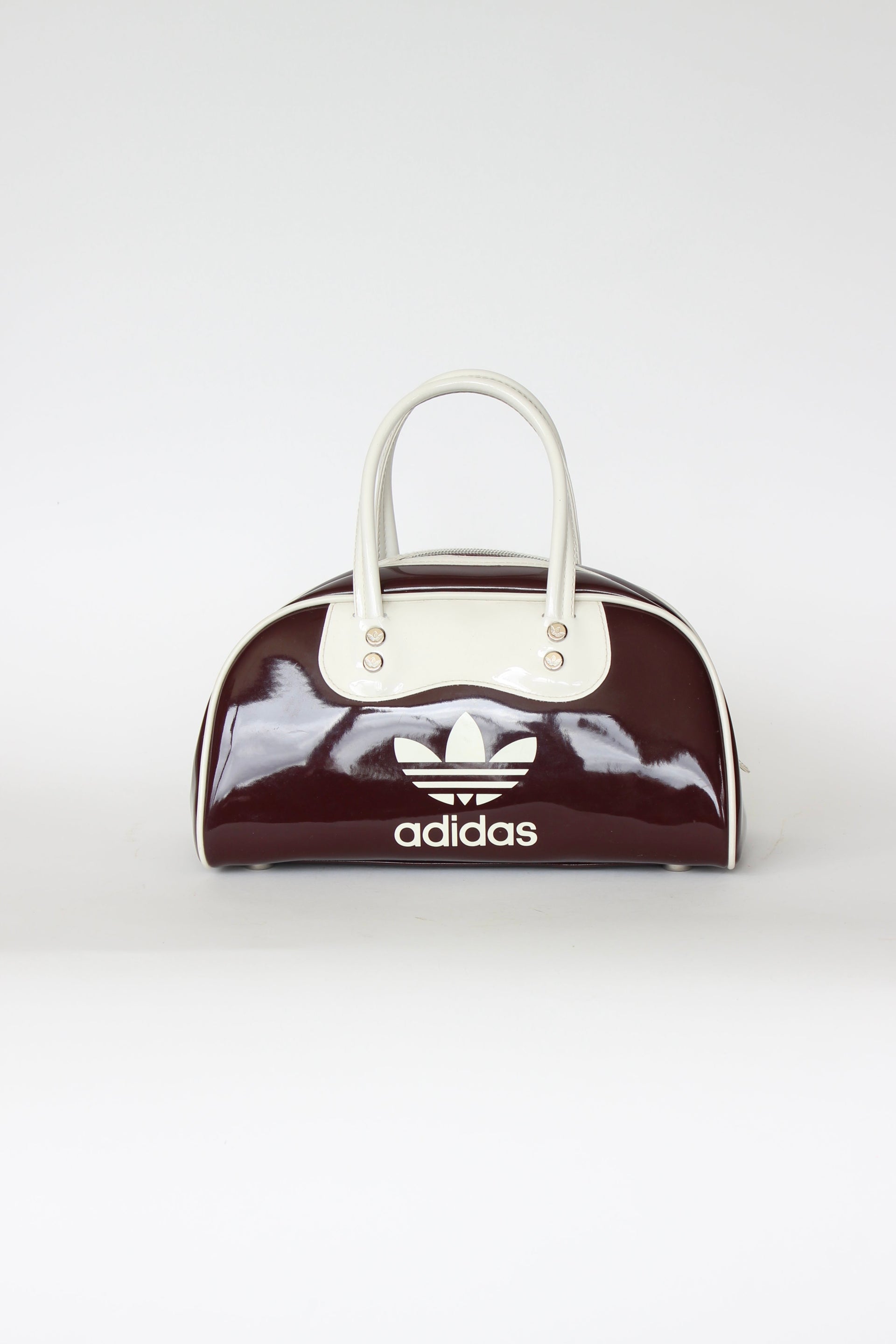1990s Vintage Burgundy and Ivory Adidas Vinyl Top Handle Bag
