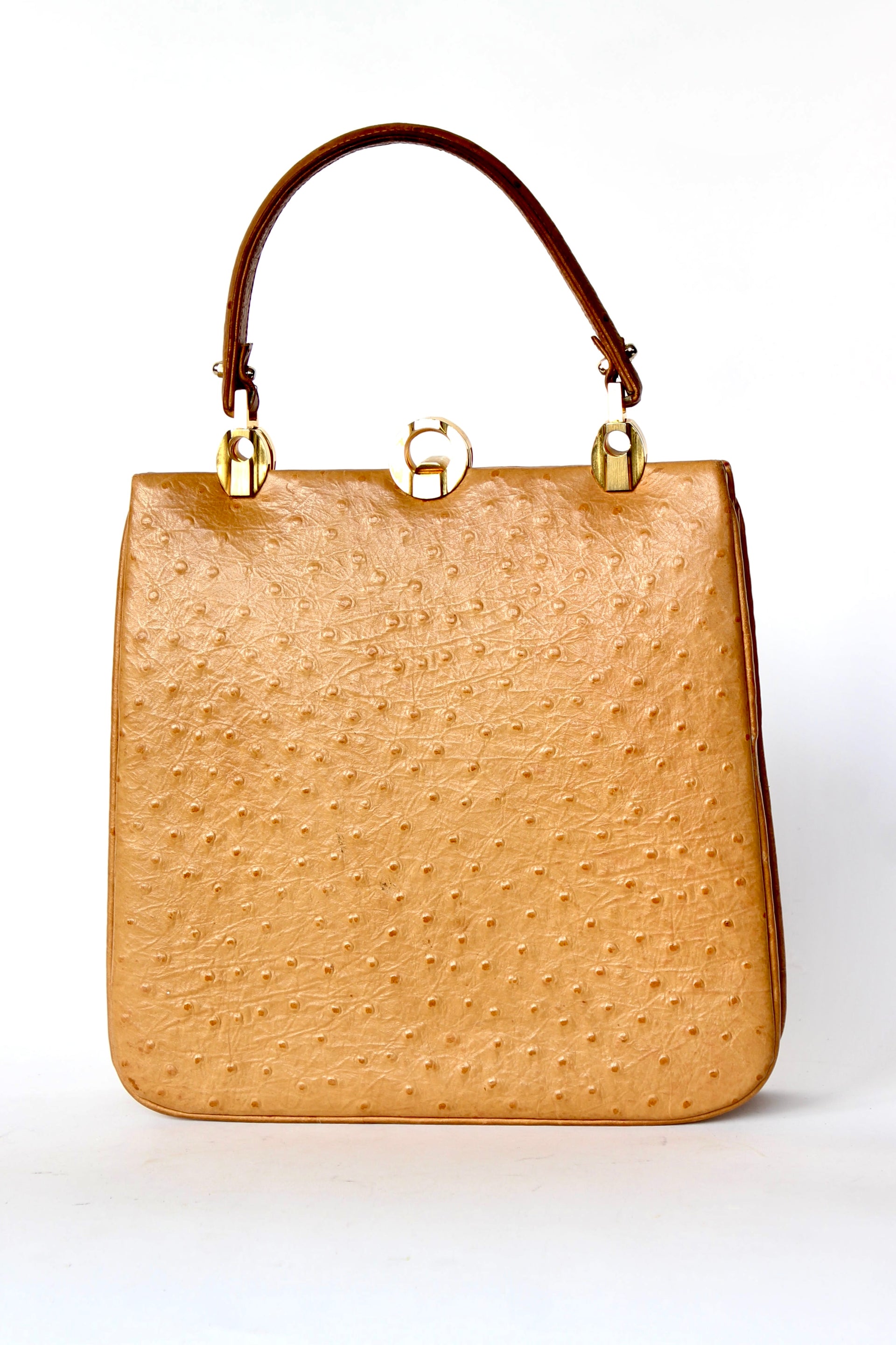 1940s Vintage Brown Ostrich Leather Top Handle Bag/Purse