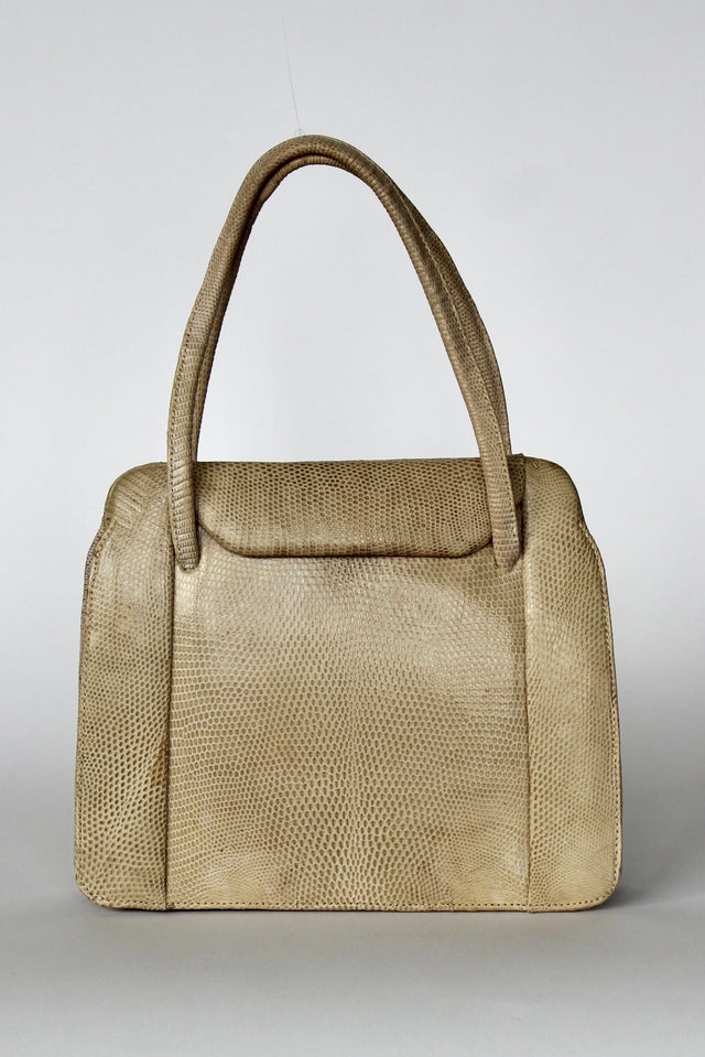 1950s Vintage Beige Lizard Leather Top Handle Bag/Purse