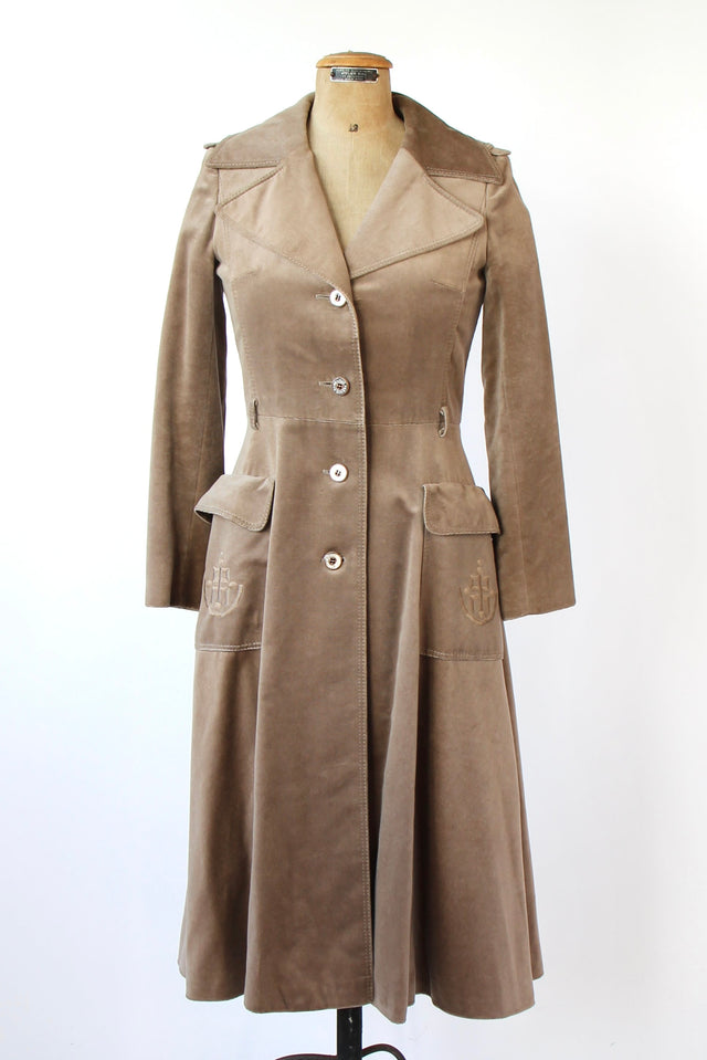 1970s Designer Louis Feraud Brown Velvet Mod Coat // Size S