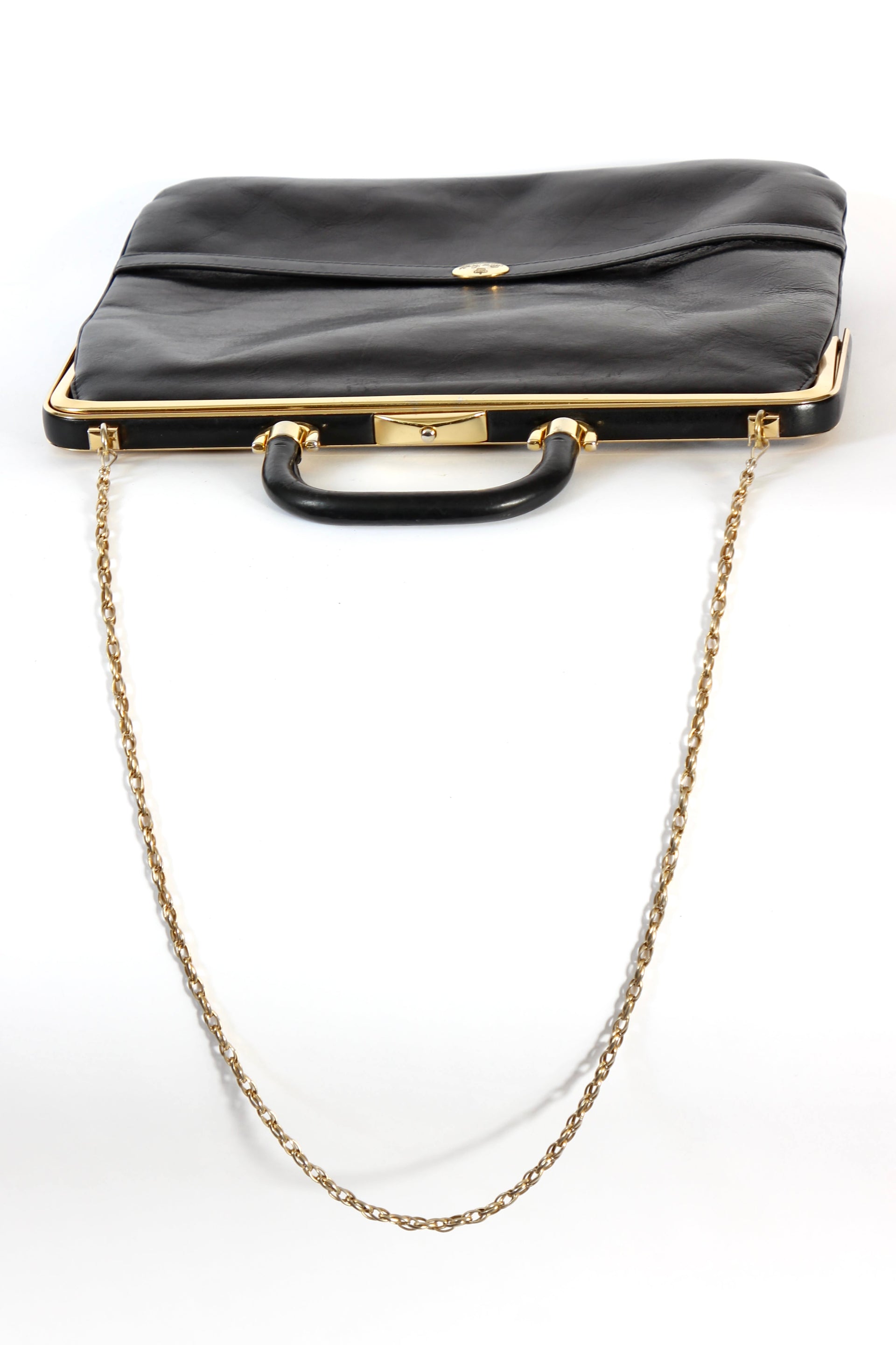 1960s Vintage Bon Goût Black Leather Top Handle Bag