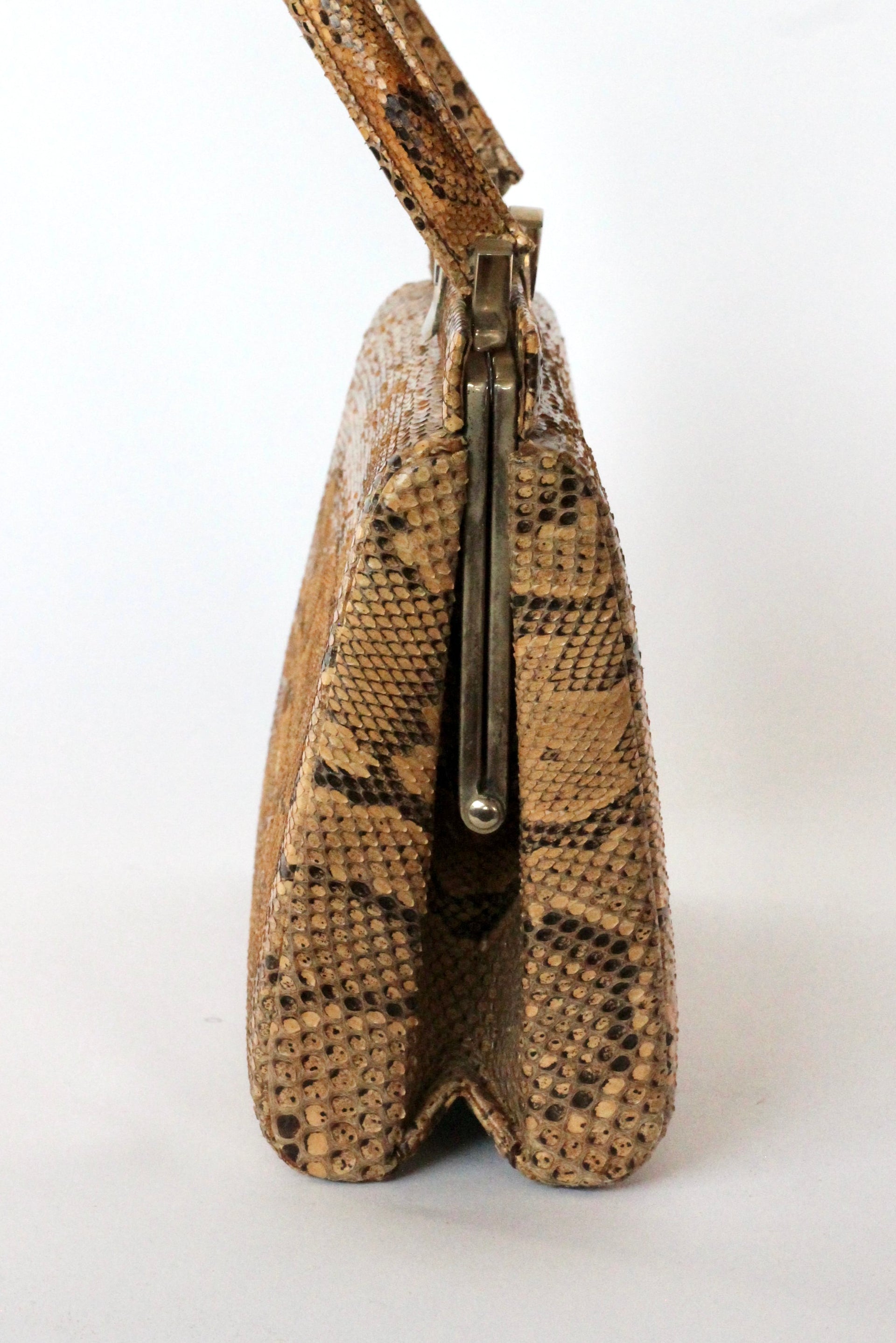 1950s Brown Snakeskin/Leather Top Handle Bag