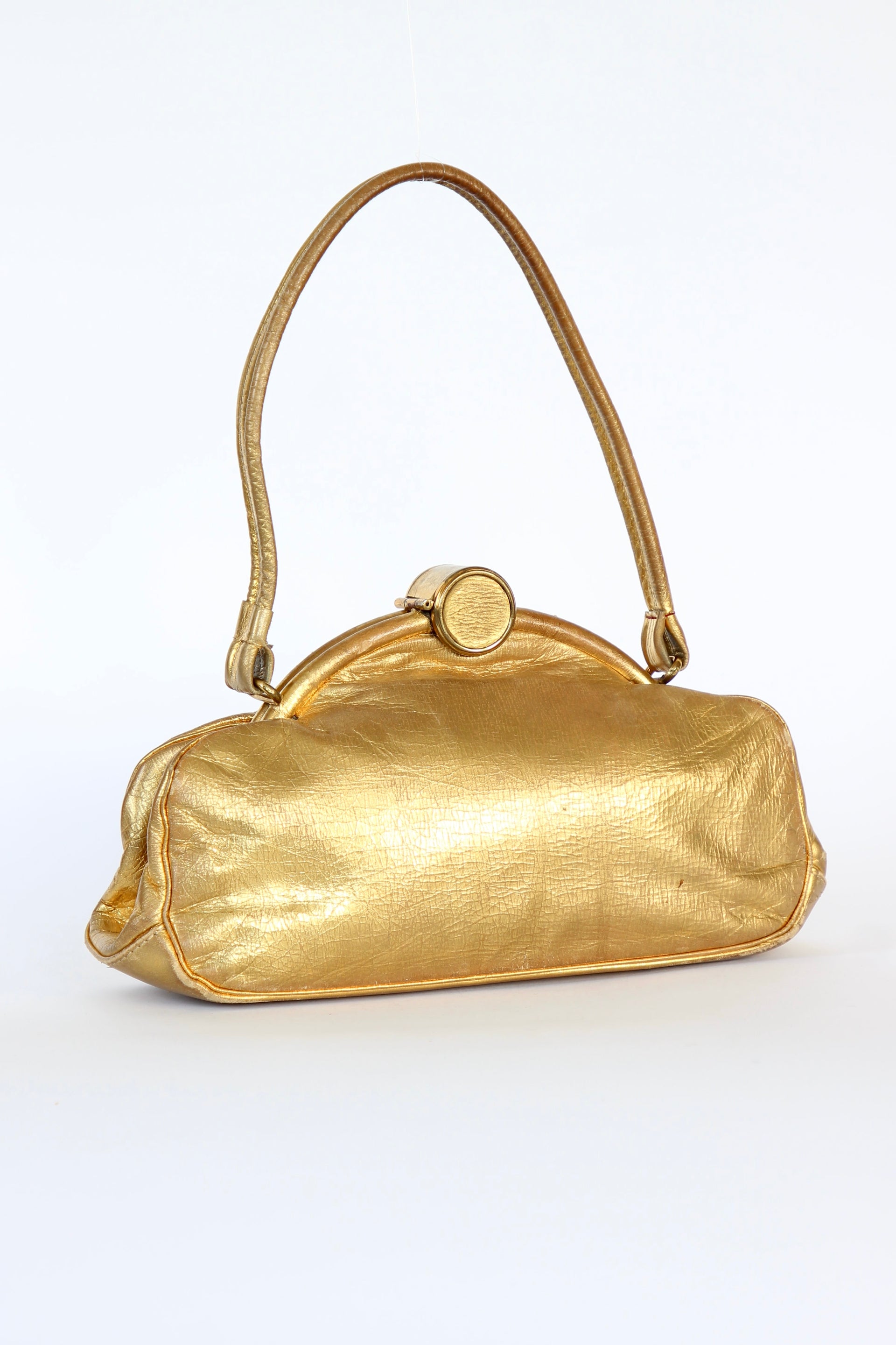 1950s 1960s Vintage Golden Leather Top handle Bag/Purse