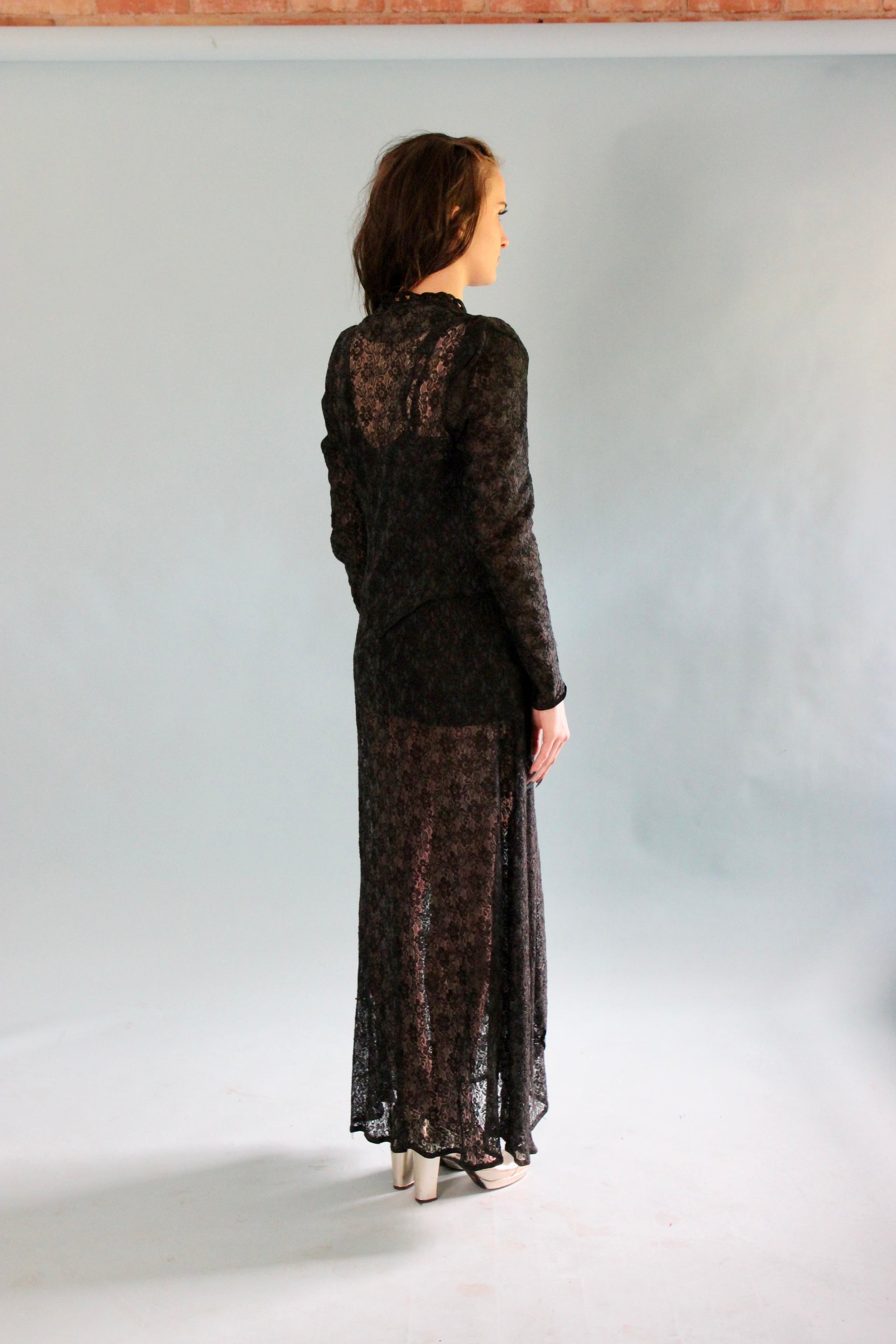 Antique Edwardian Black Lace Dress // Size S