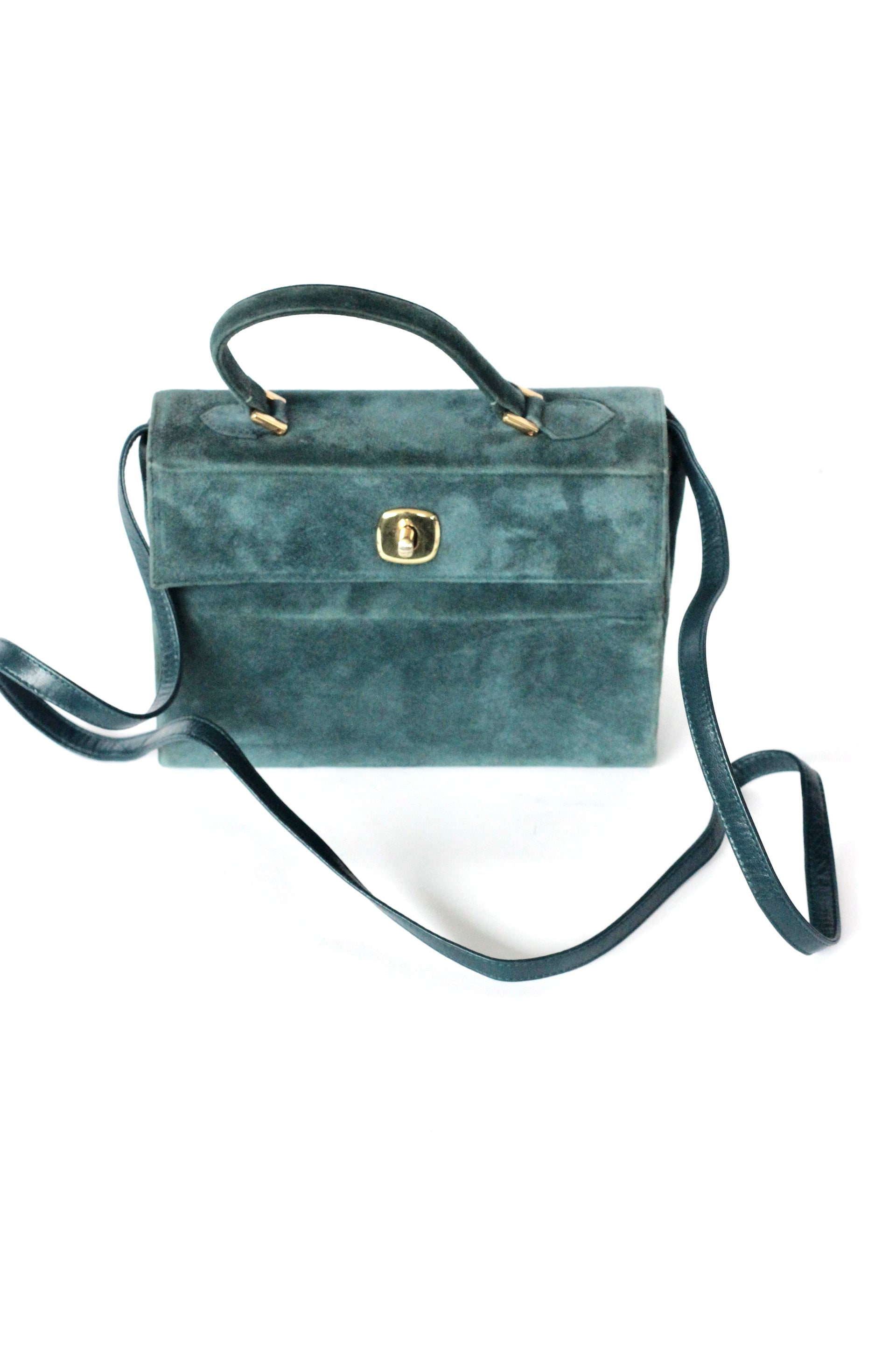 Vintage Charles Jourdan, Paris Dusty Blue Suede Leather Tophandle/Shoulder Bag