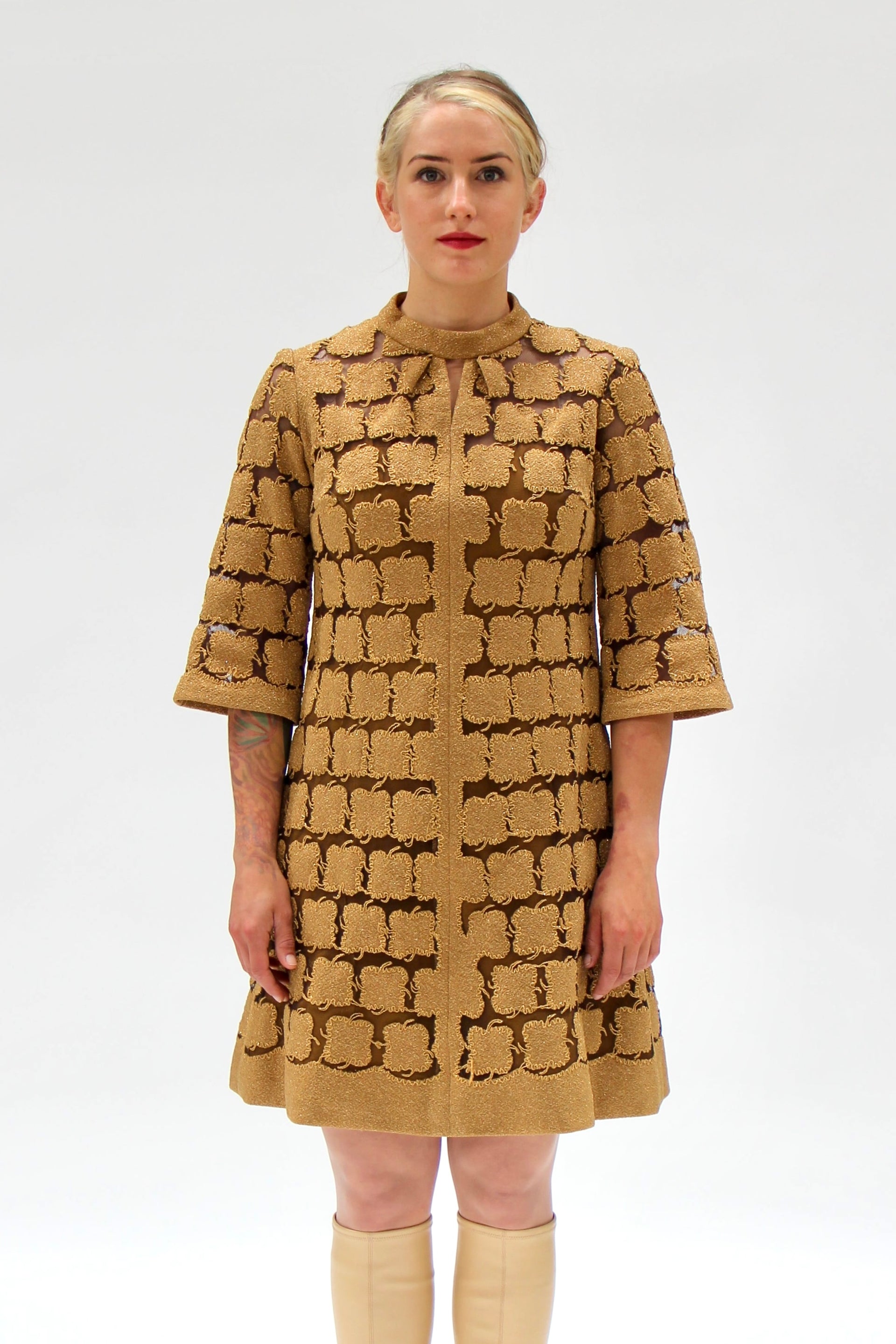 1960s Vintage Gold Mod Dress//Size M