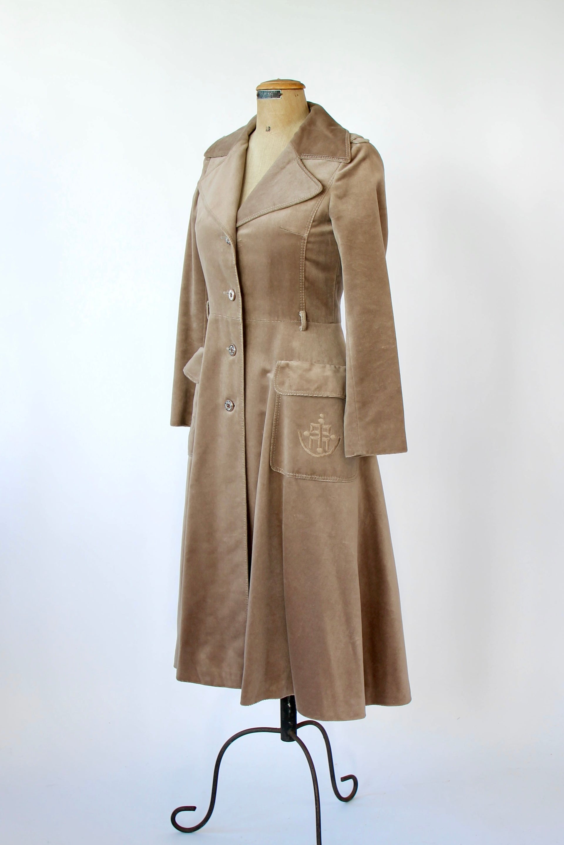 1970s Designer Louis Feraud Brown Velvet Mod Coat // Size S