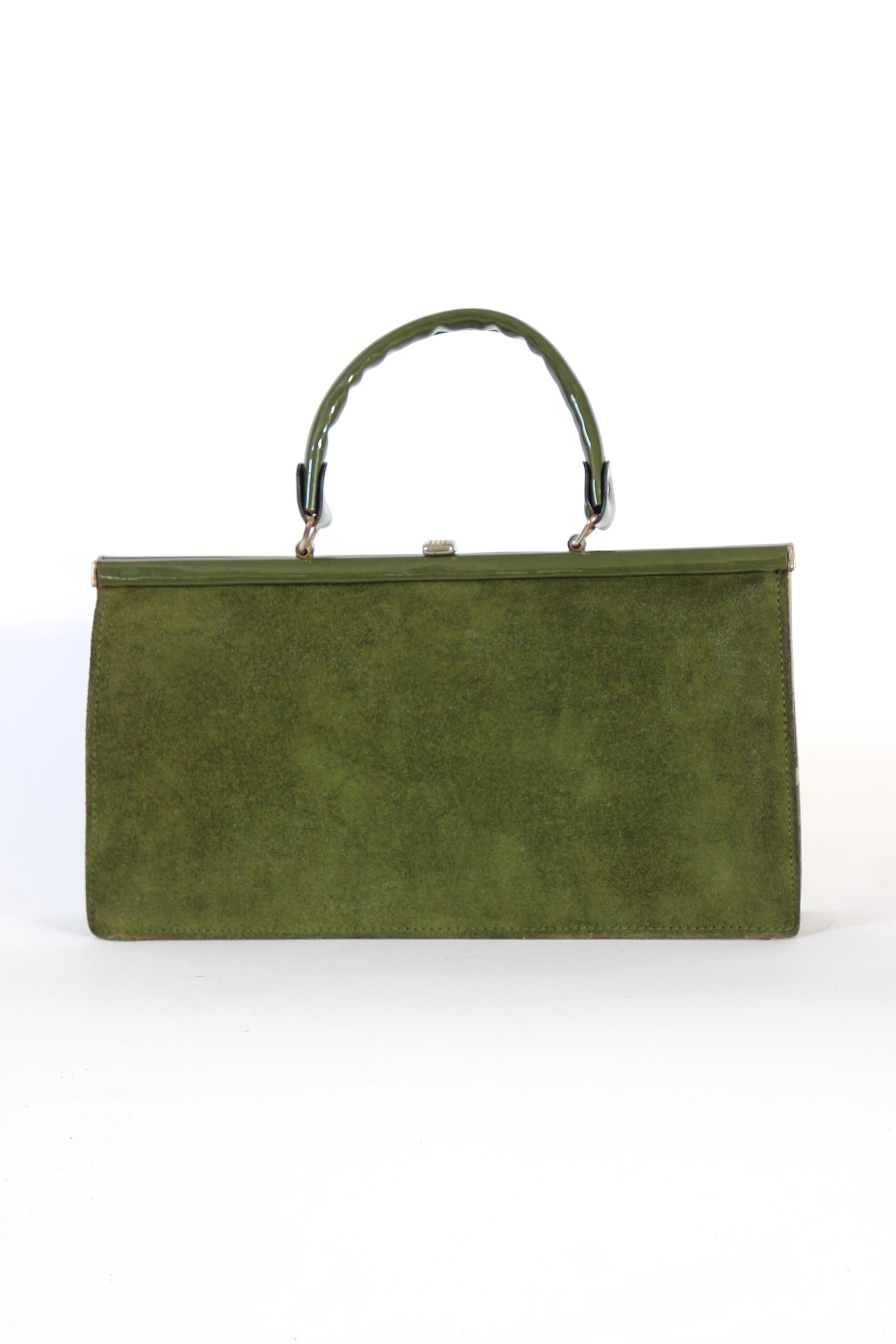 1960s Vintage Green Suede and Vinyl Top Handle Bag