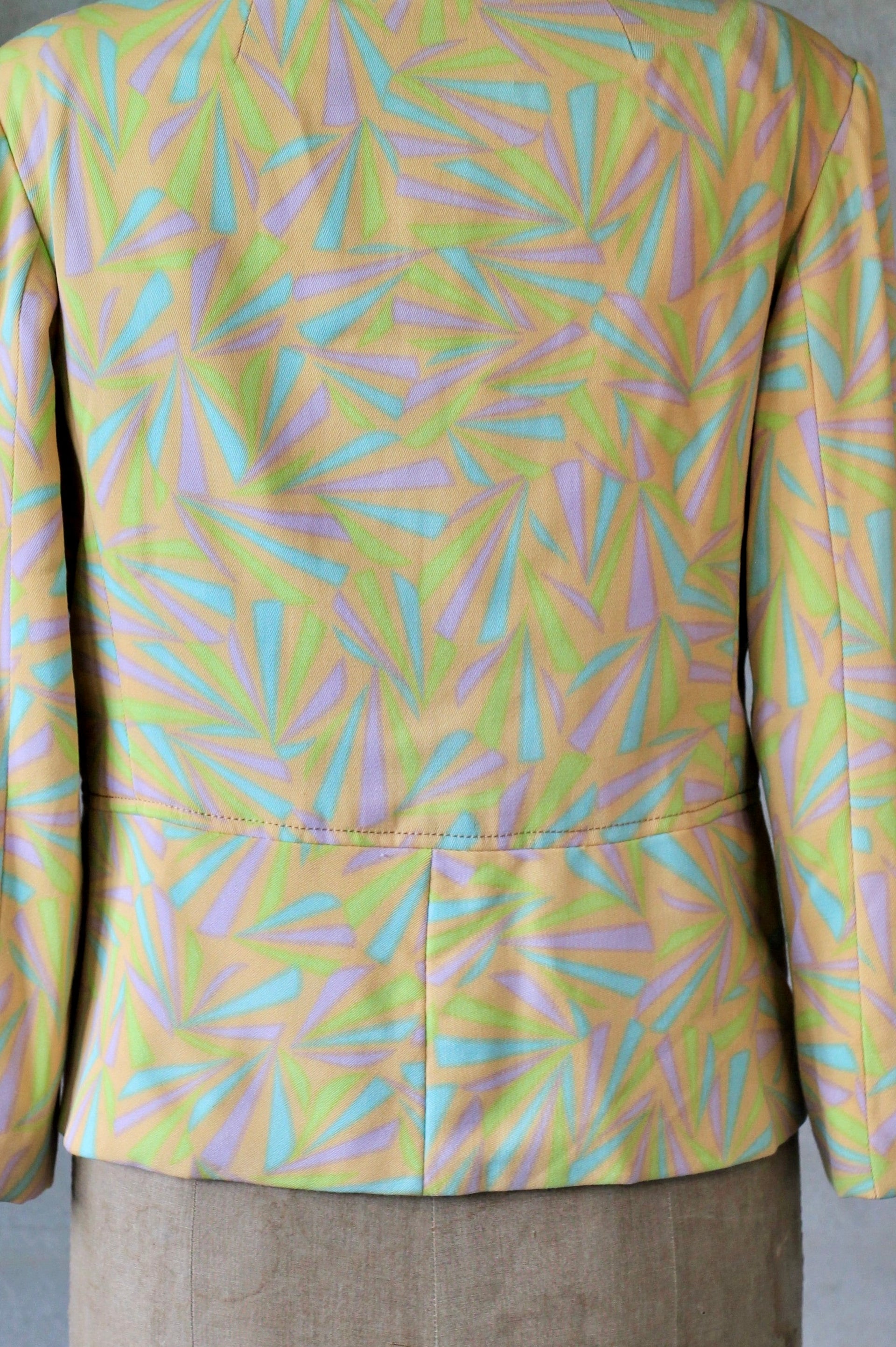 1960s 1970s Peplum Jacket/Psychedelic Yellow/Size L.