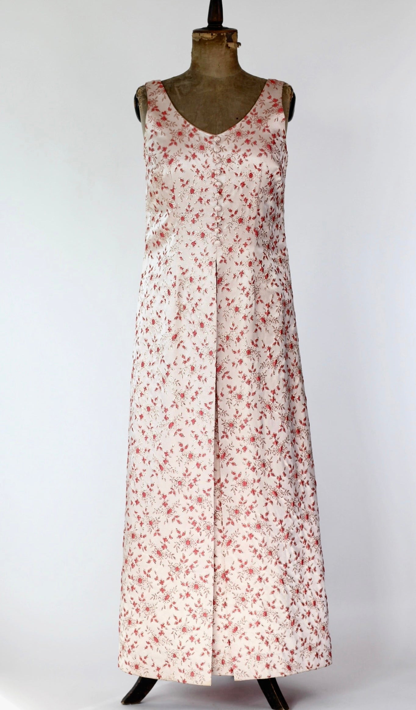 1950s 1960s Pink Brocade Maxi Dress//Size L